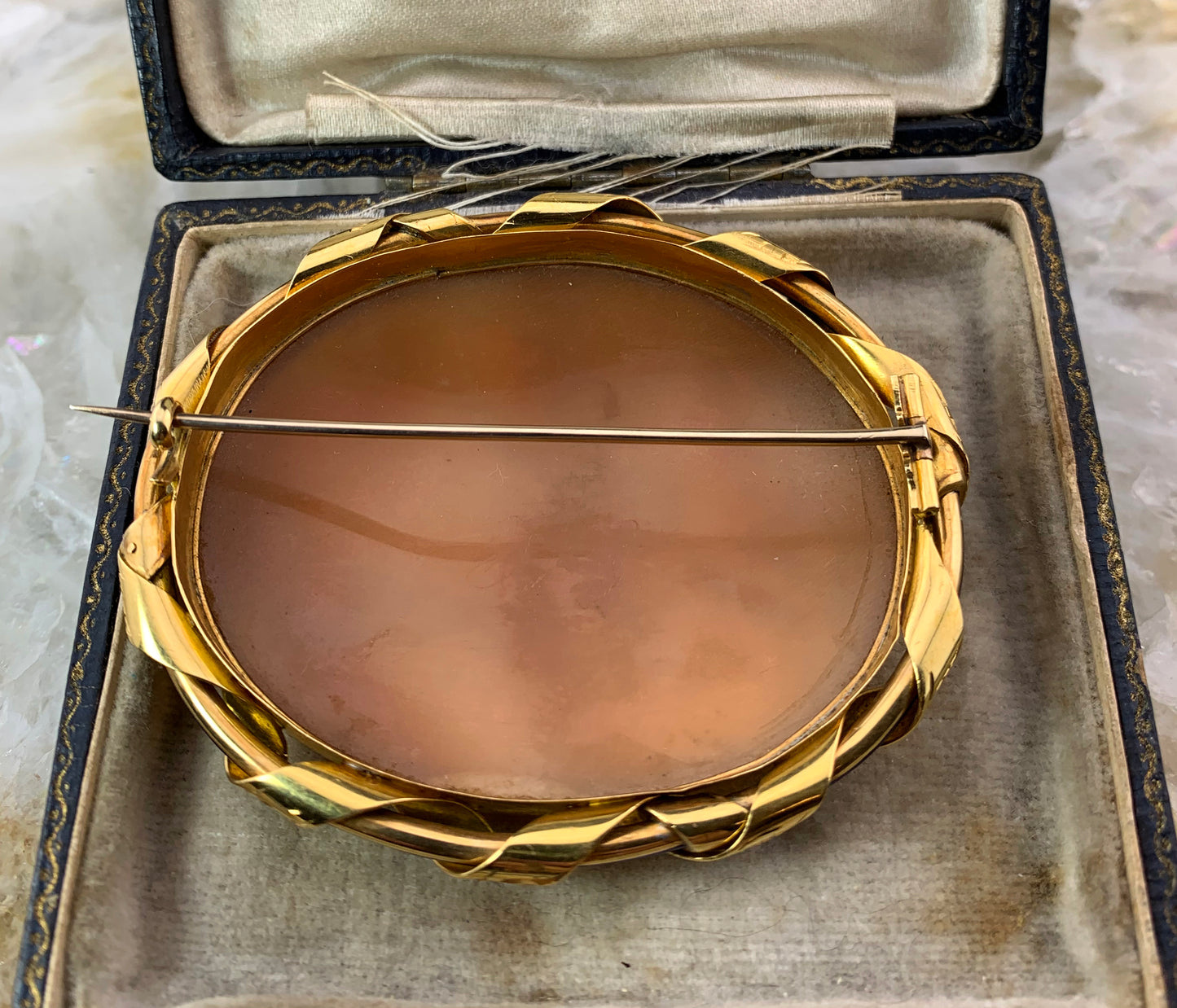 Antique English 18K, Enamel & Apollo Cameo Brooch W/Original Box