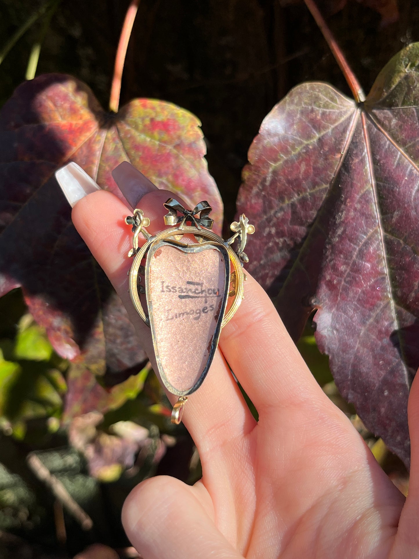 Antique French 18K, Enamel & Garnet Limoges Pendant