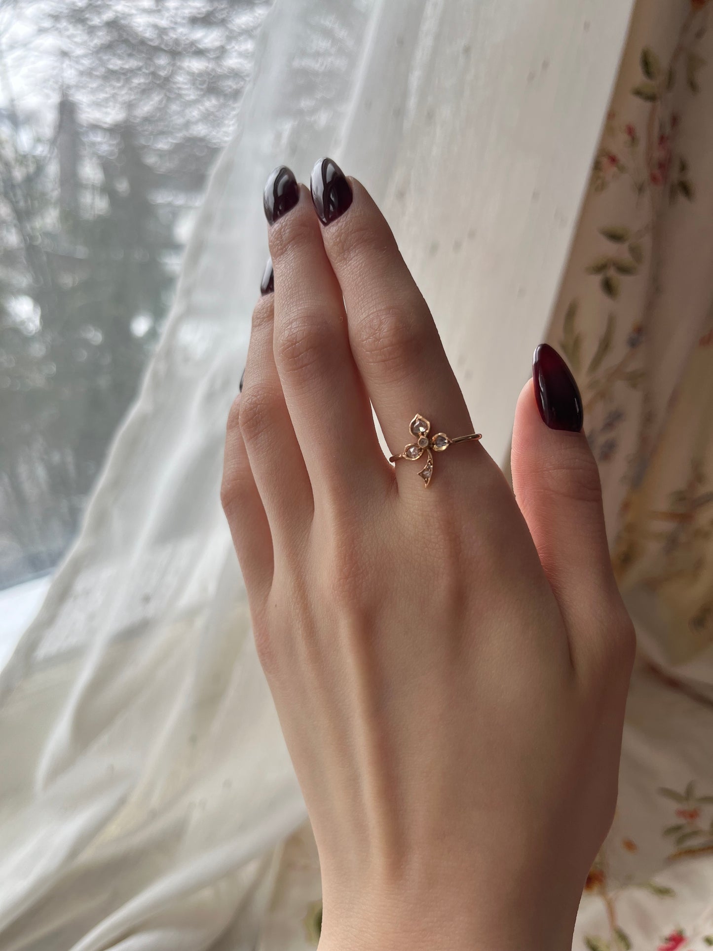 SOLD Antique 18K, 14K & Rose Cut Diamond Clover Conversion Ring