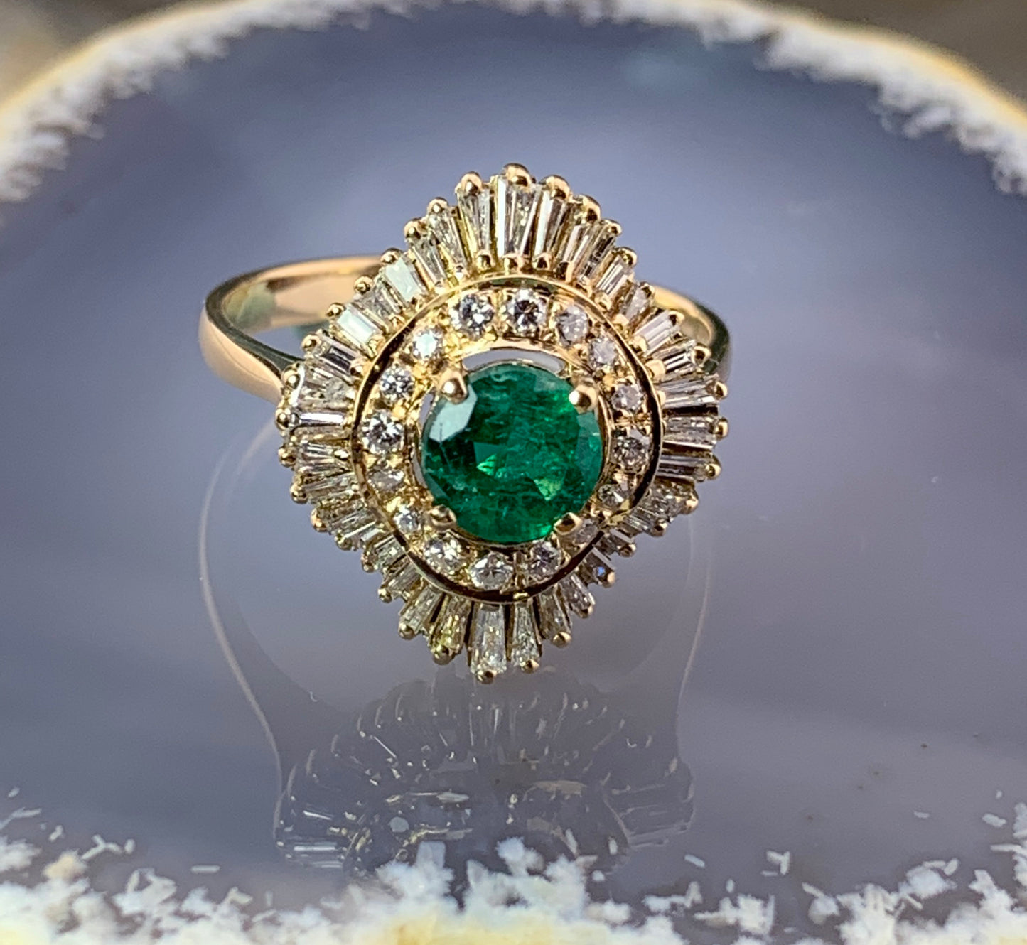 Vintage 18K, Diamond & Emerald Cocktail Ring