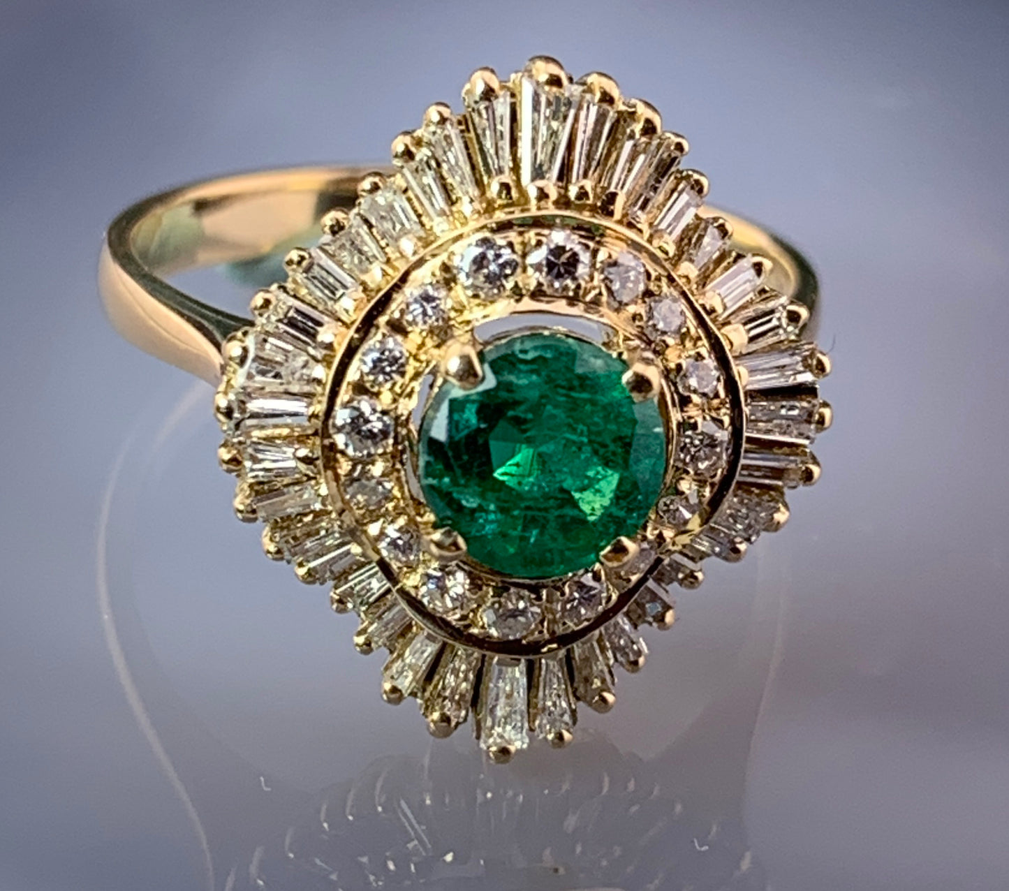 Vintage 18K, Diamond & Emerald Cocktail Ring