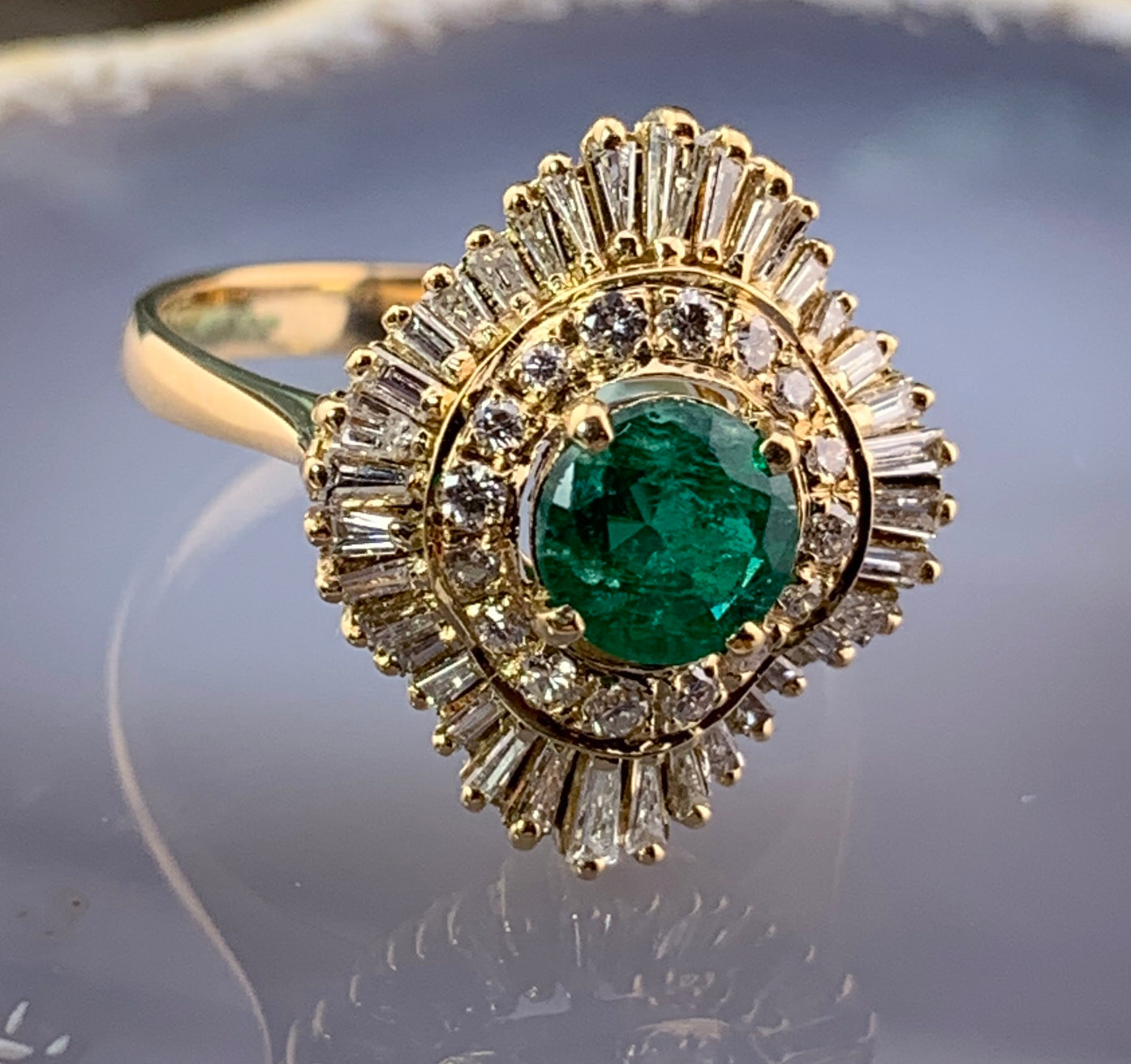 Vintage 18K, Diamond & Emerald Cocktail Ring
