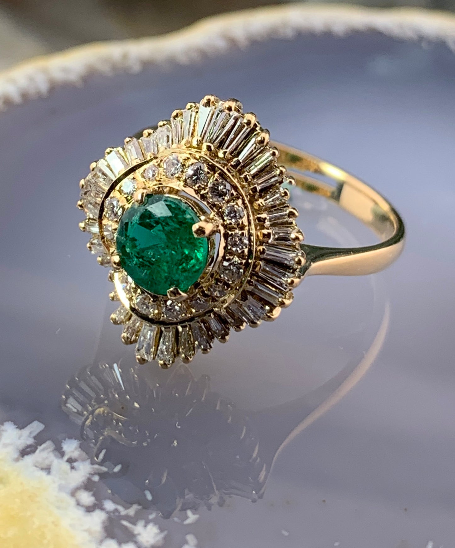 Vintage 18K, Diamond & Emerald Cocktail Ring