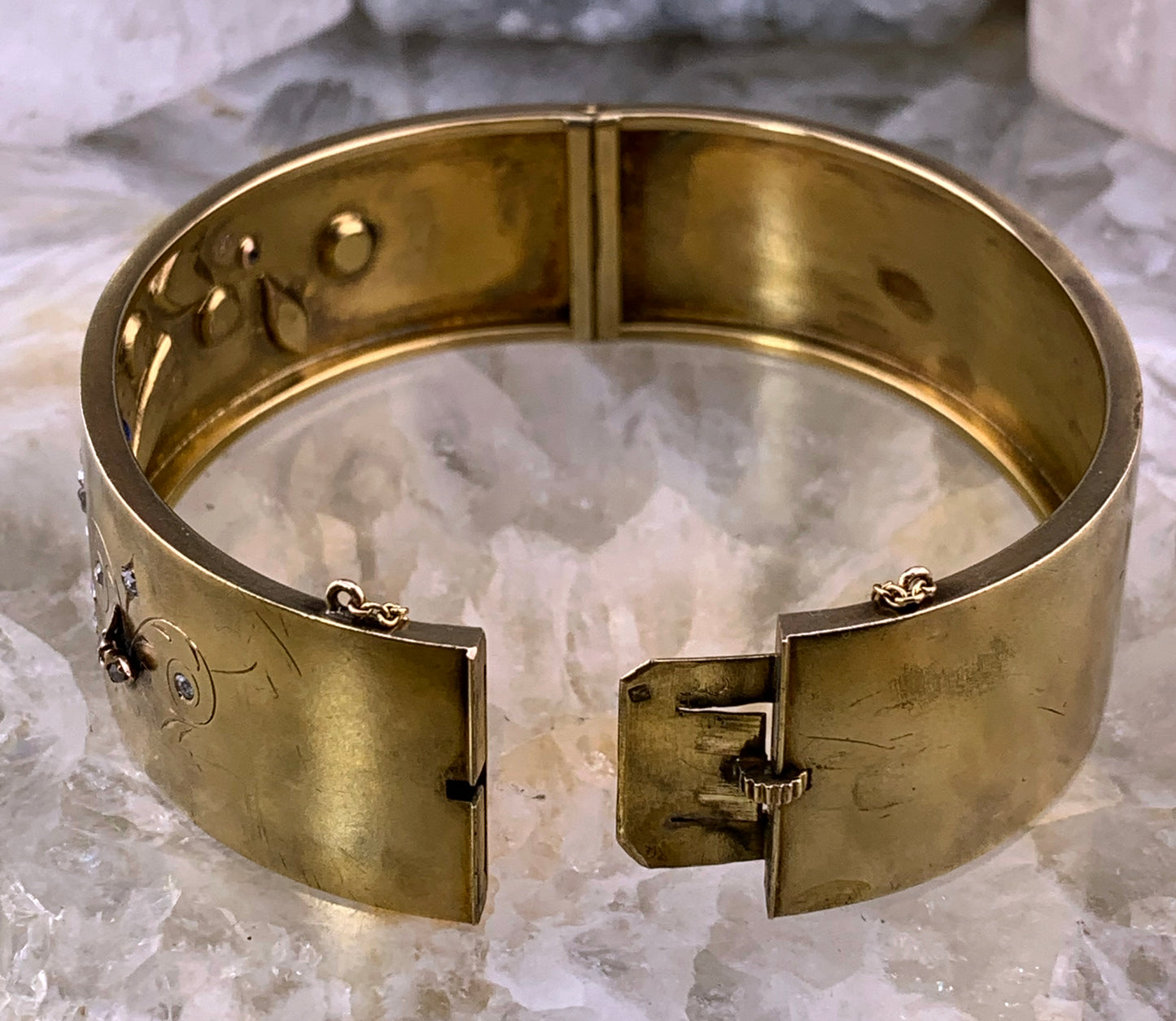Antique 14K, Diamond & Sapphire Bangle Bracelet