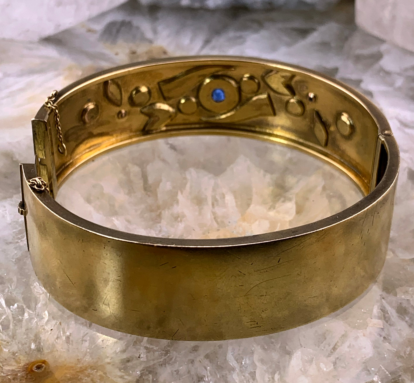 Antique 14K, Diamond & Sapphire Bangle Bracelet