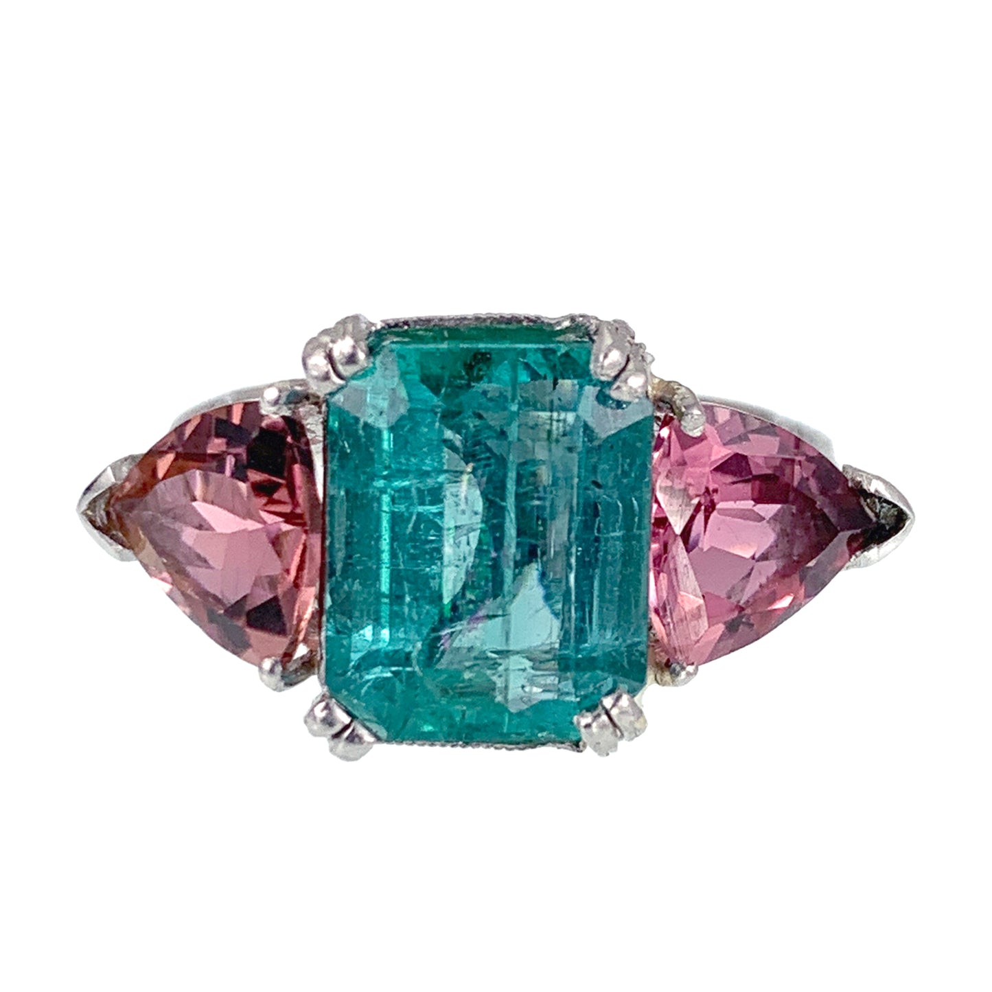SOLD Vintage Deco Platinum, Emerald, Diamond & Tourmaline Ring