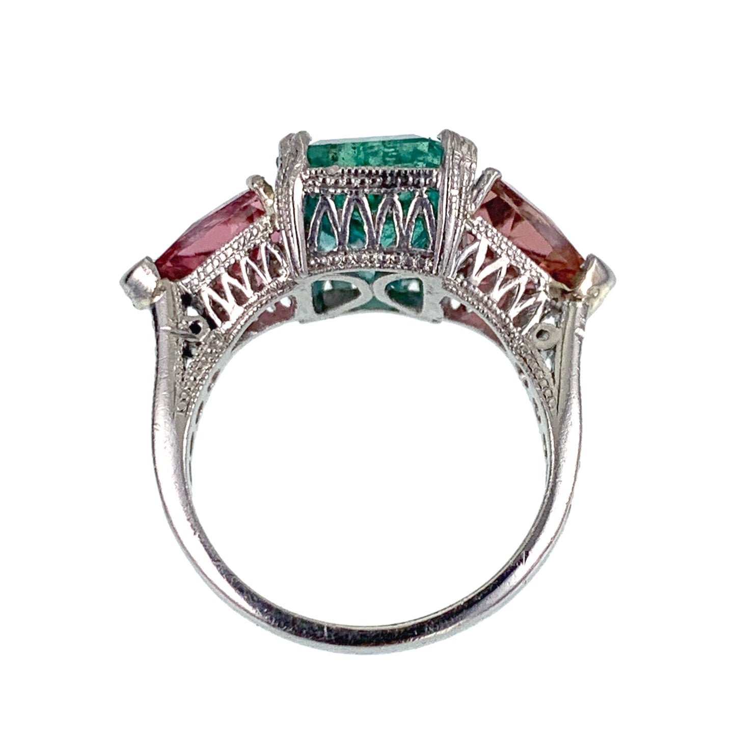 SOLD Vintage Deco Platinum, Emerald, Diamond & Tourmaline Ring