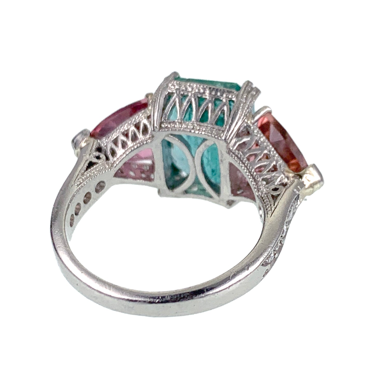 SOLD Vintage Deco Platinum, Emerald, Diamond & Tourmaline Ring