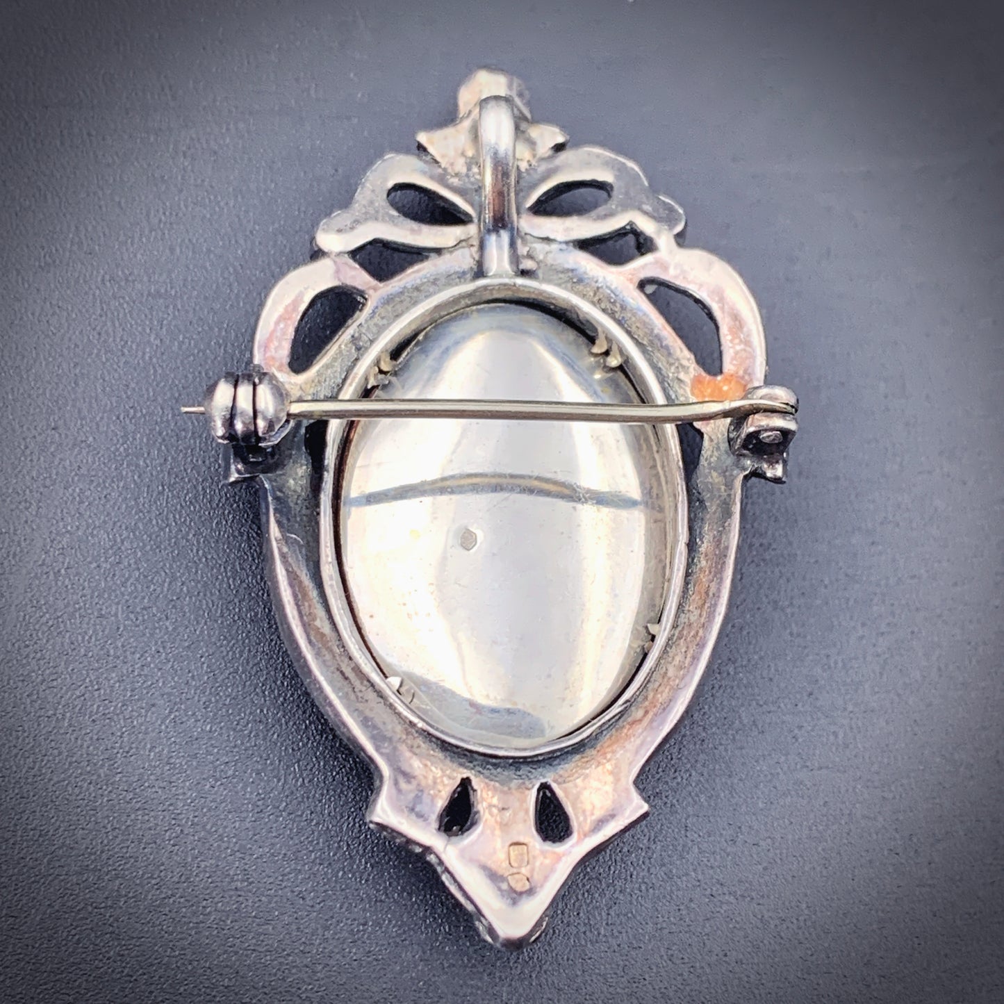 Antique 14K, Silver, Enamel & Marcasite Brooch