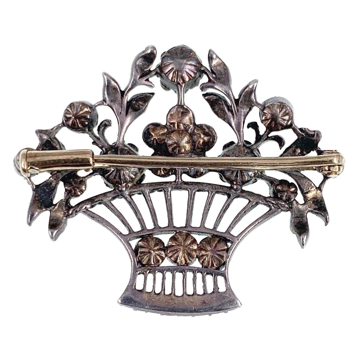 Antique 14K, Silver & Diamond Giardinetti Brooch