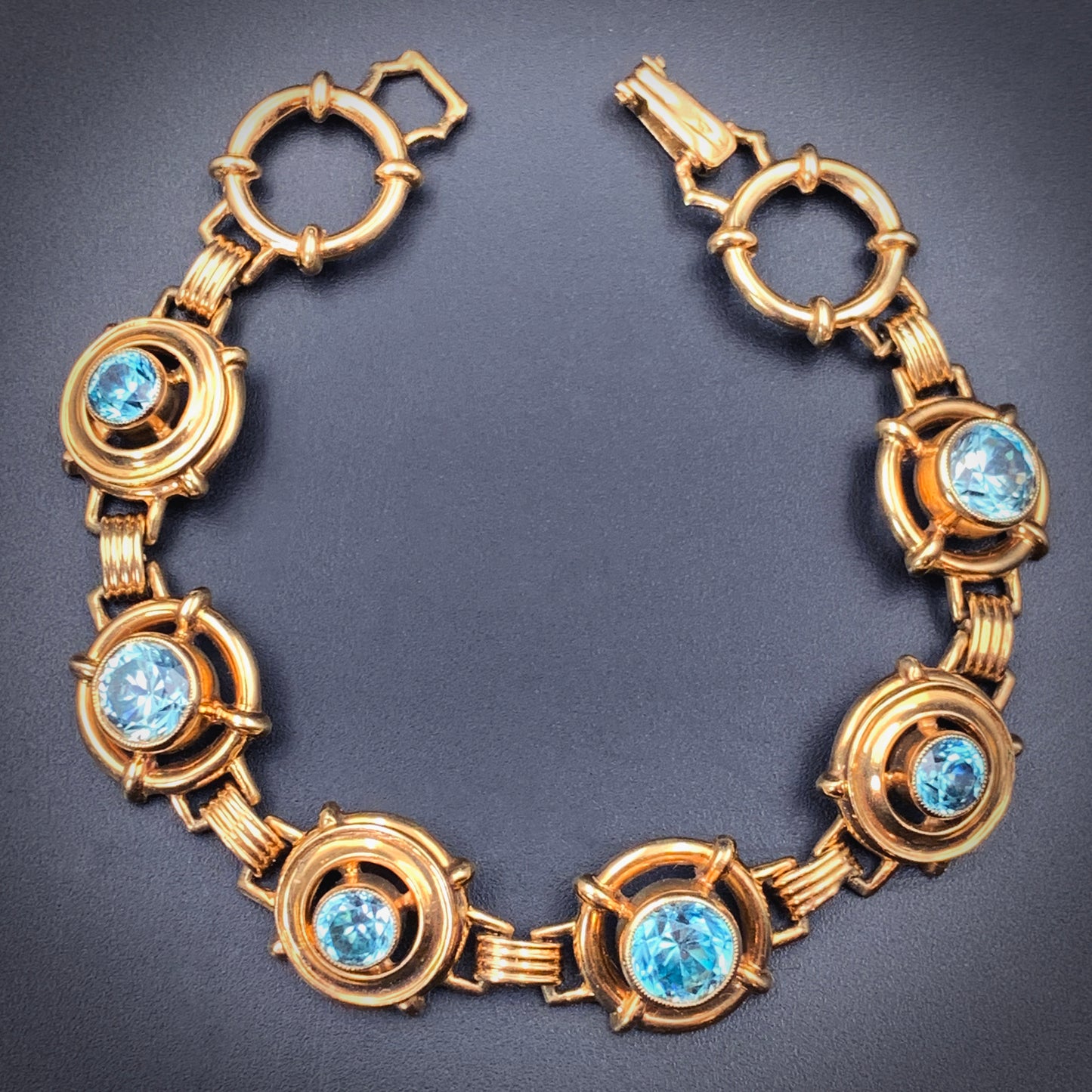 Vintage Retro 14K & Blue Topaz Bracelet
