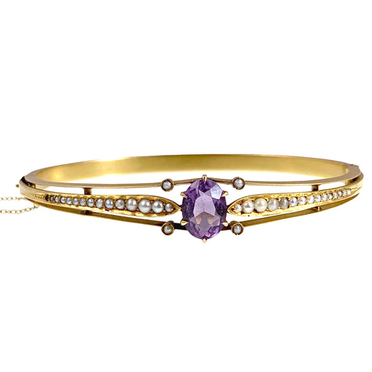SOLD Antique Belle Epoque 14K, Amethyst & Seed Pearl Bracelet