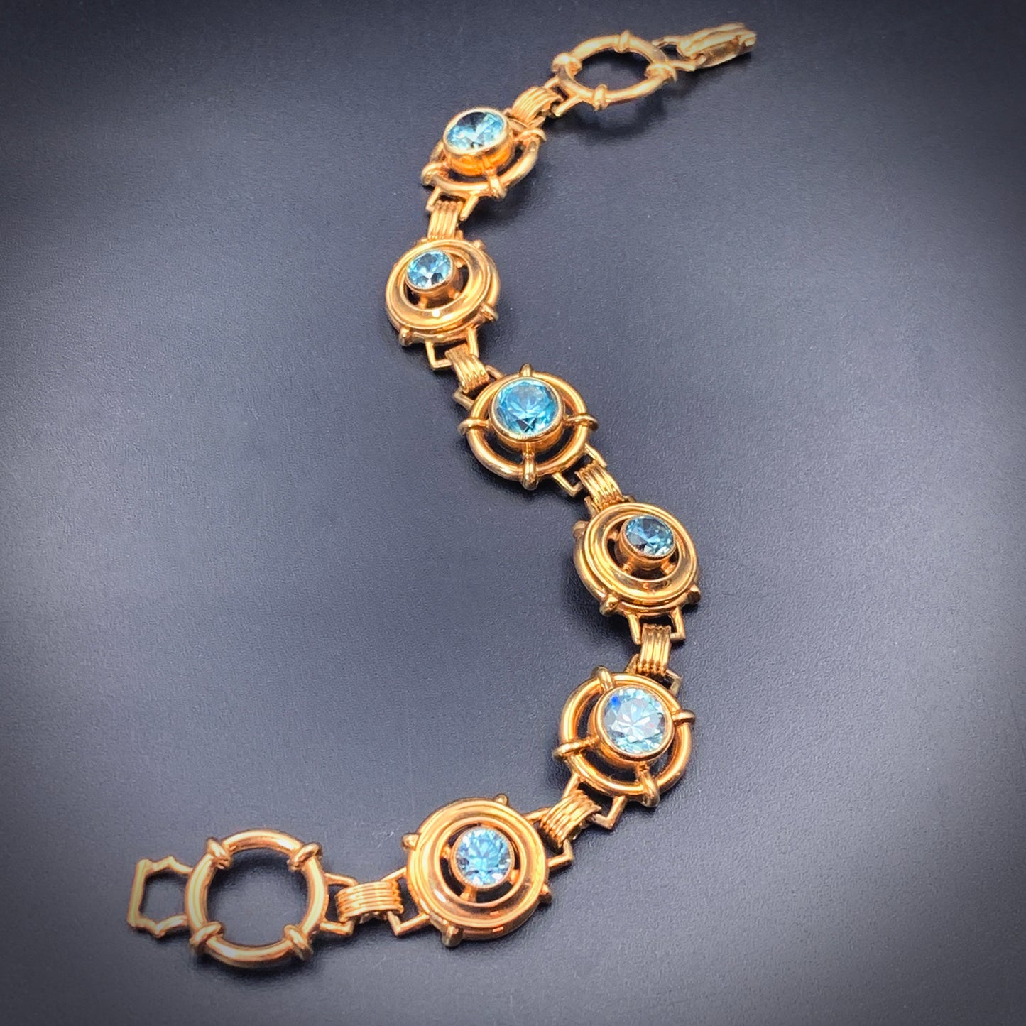 Vintage Retro 14K & Blue Topaz Bracelet