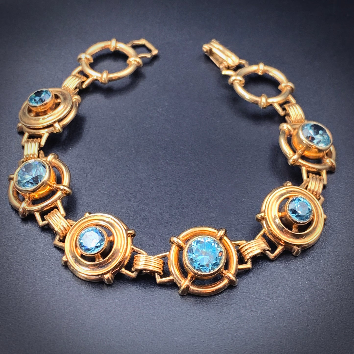 Vintage Retro 14K & Blue Topaz Bracelet