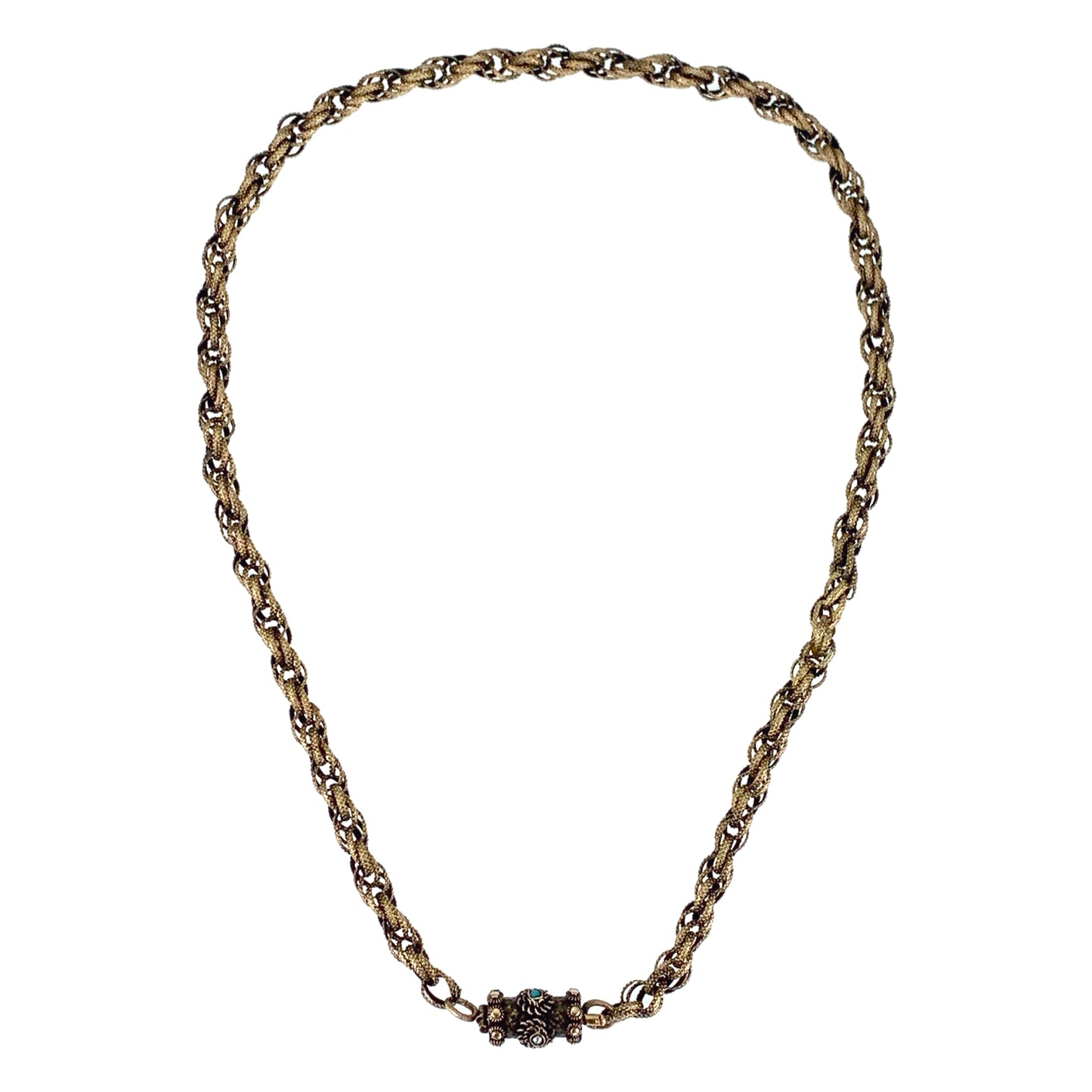 Antique Georgian 15K, Turquoise & Seed Pearl Chain