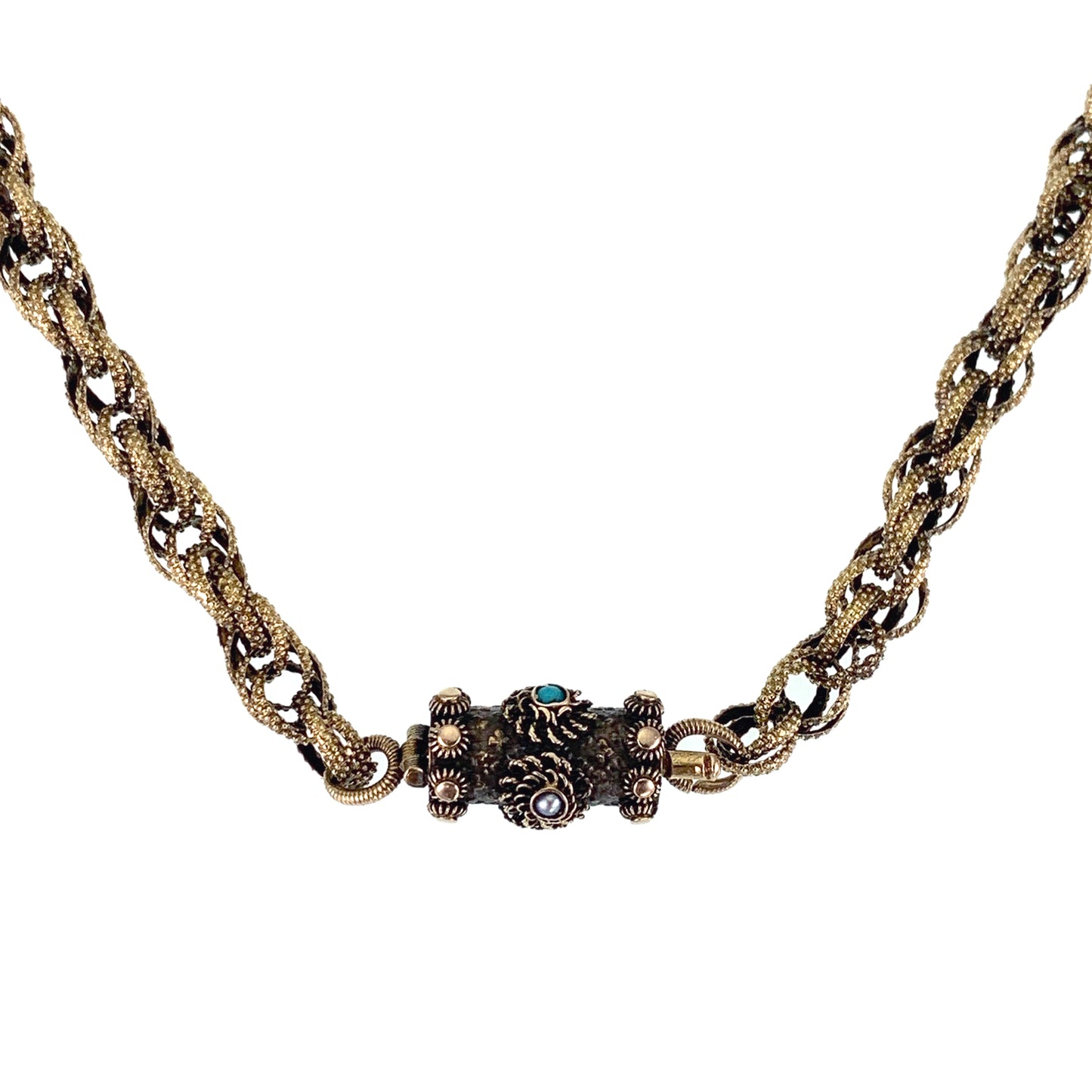 Antique Georgian 15K, Turquoise & Seed Pearl Chain