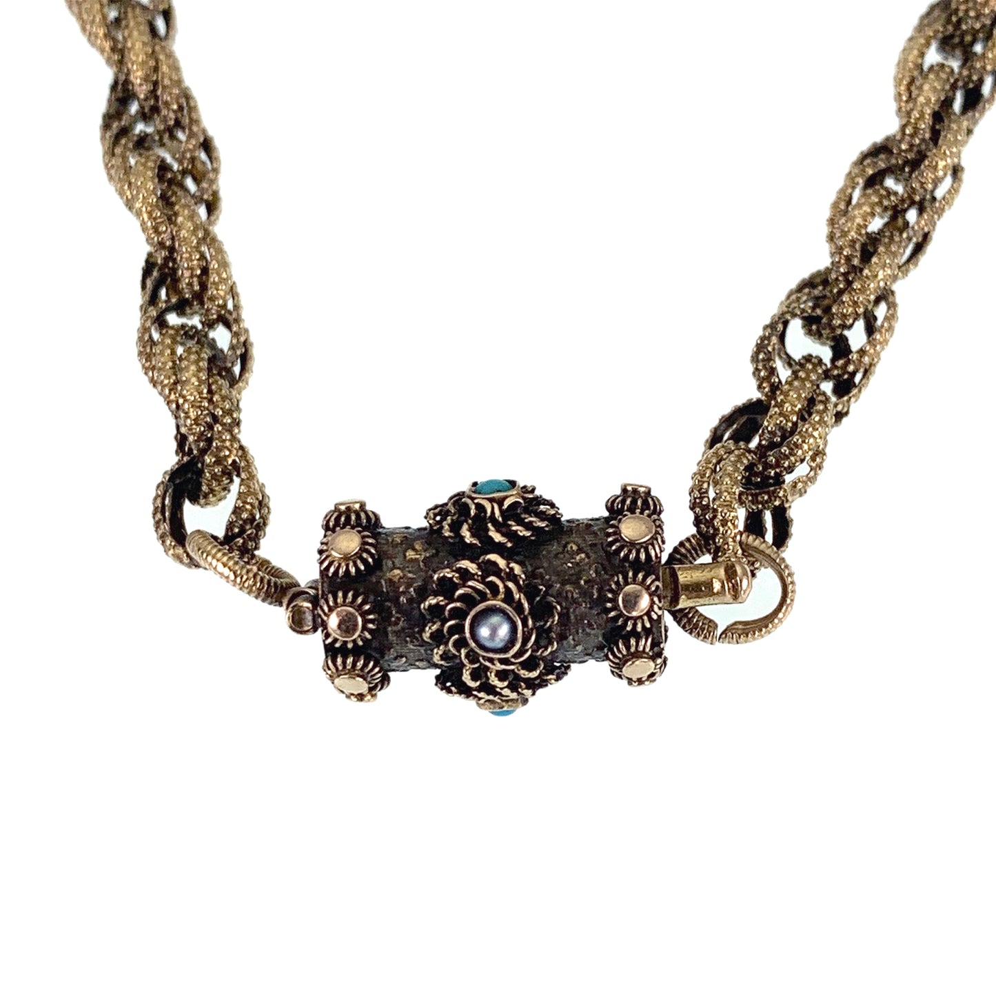 Antique Georgian 15K, Turquoise & Seed Pearl Chain