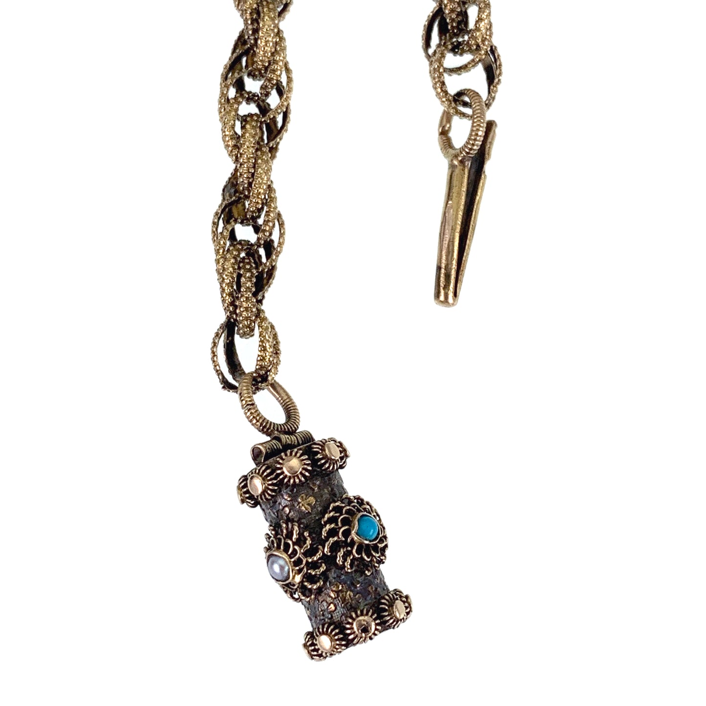 Antique Georgian 15K, Turquoise & Seed Pearl Chain