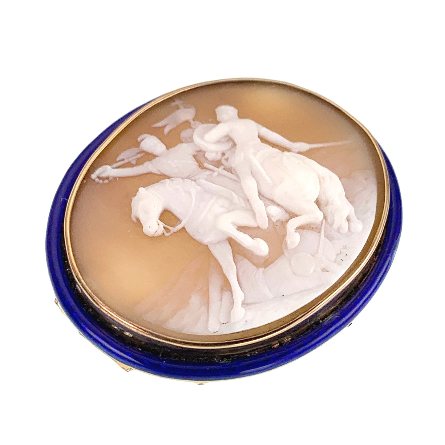Antique 14K & Carved Shell Cameo Battle of Edessa Brooch