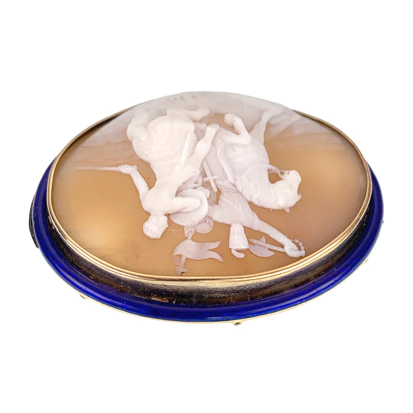 Antique 14K & Carved Shell Cameo Battle of Edessa Brooch