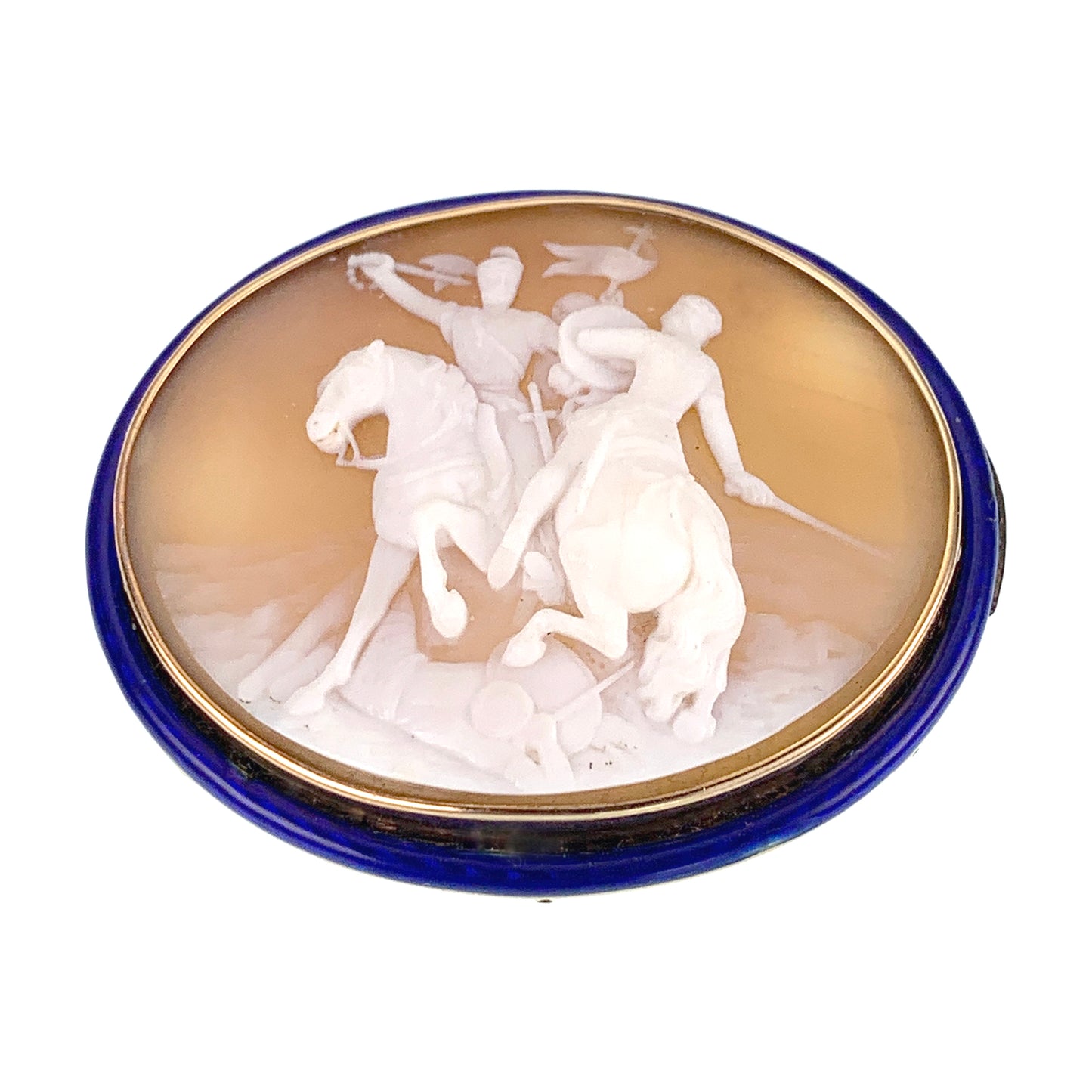 Antique 14K & Carved Shell Cameo Battle of Edessa Brooch