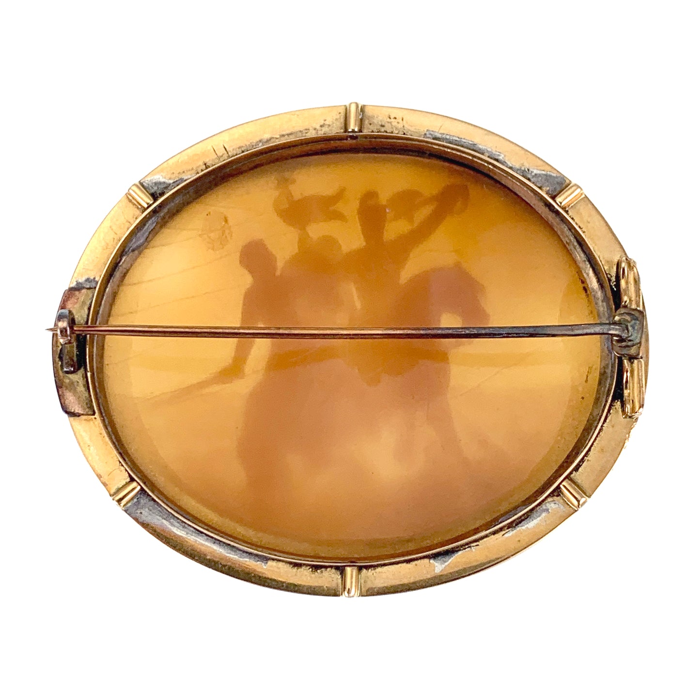 Antique 14K & Carved Shell Cameo Battle of Edessa Brooch