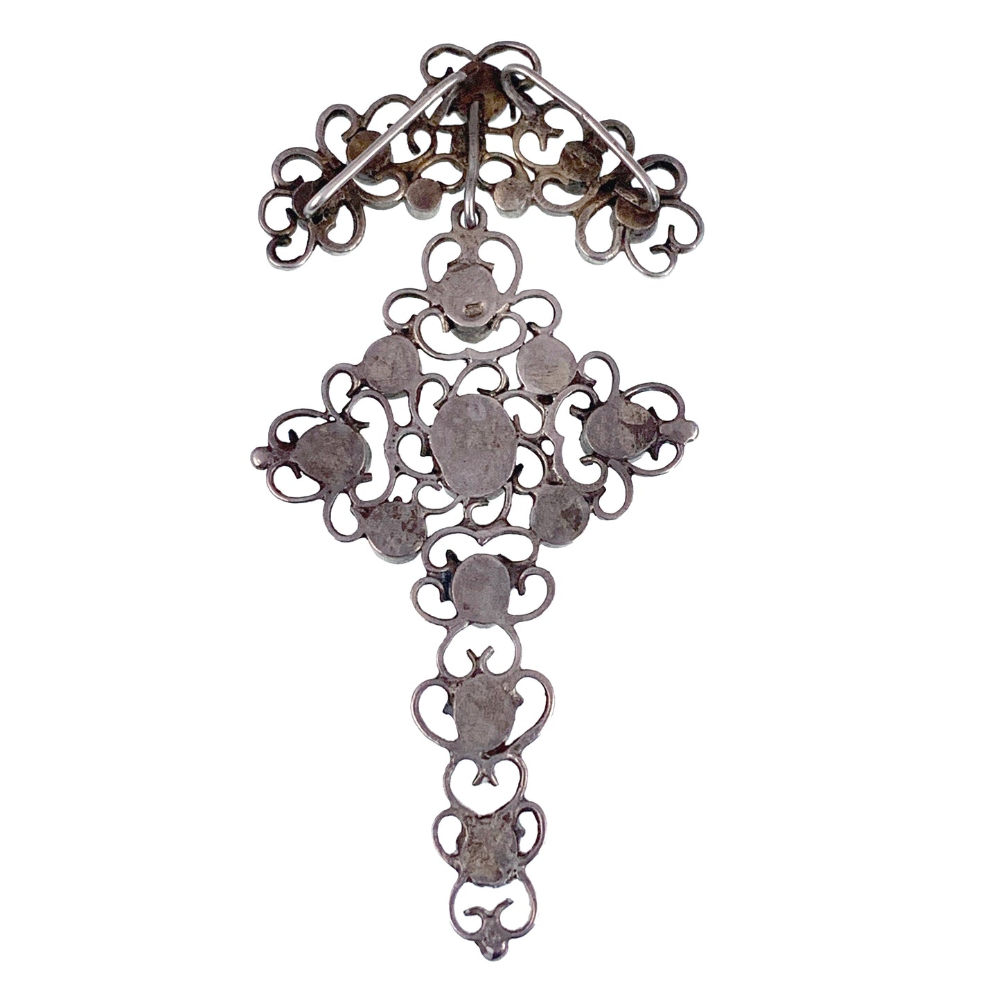 Antique Austro-Hungarian Silver & Multi-Stone Cross Pendant With Antique Box