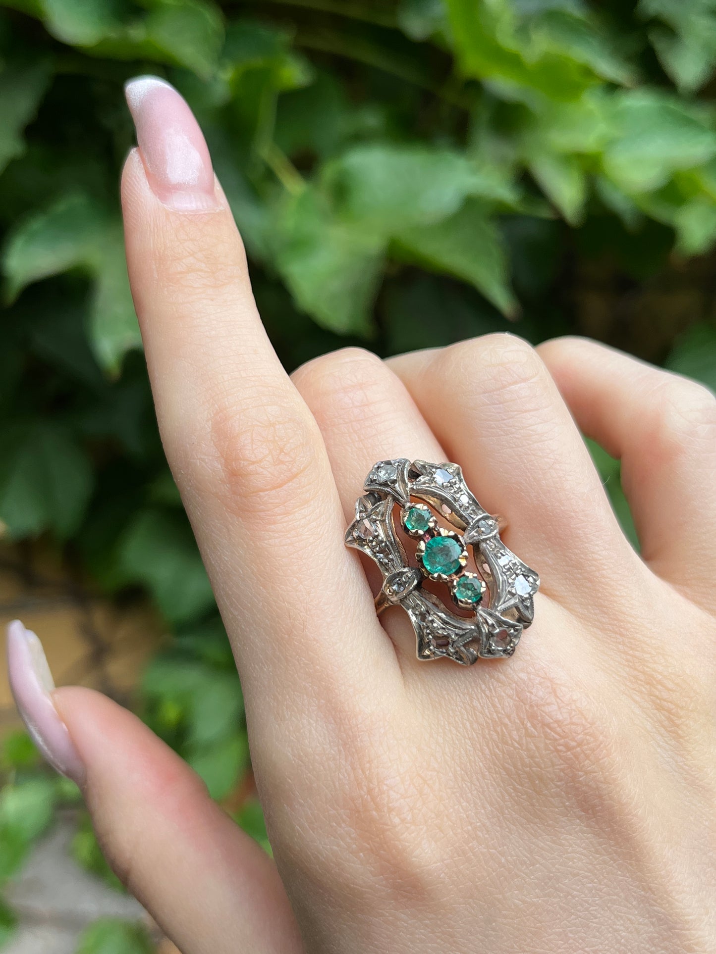 Estate 14K, Diamond & Emerald Ring