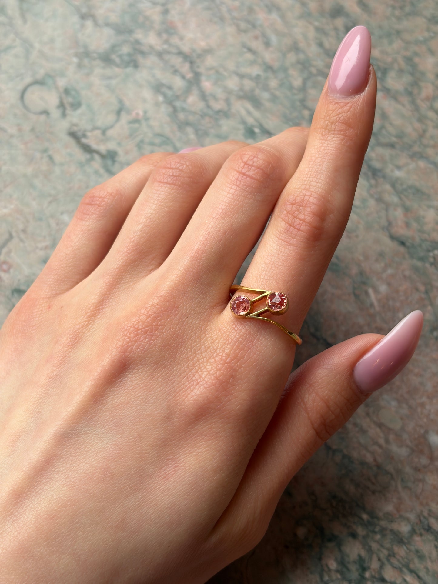 Antique Edwardian 18K & Pink Tourmaline Toi Et Moi Ring