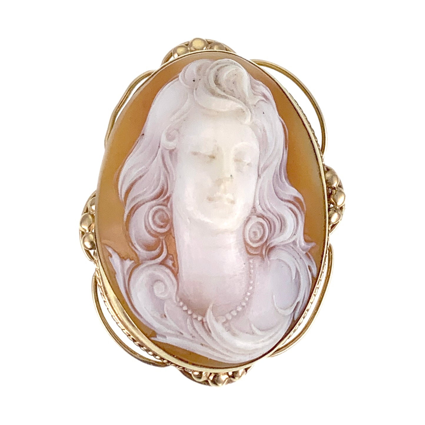 SOLD- Antique 14K & Carved Shell Cameo Brooch
