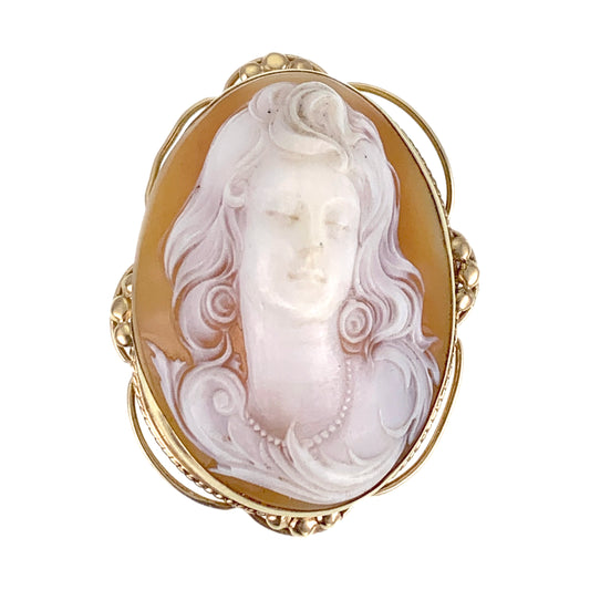 SOLD- Antique 14K & Carved Shell Cameo Brooch