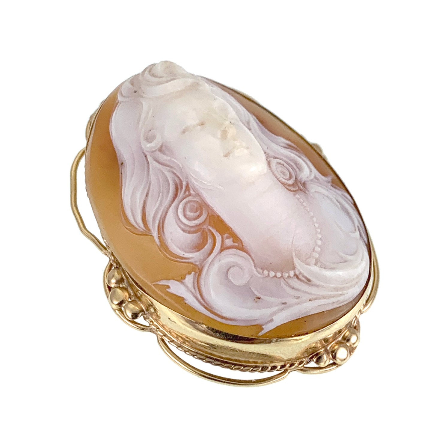 SOLD- Antique 14K & Carved Shell Cameo Brooch