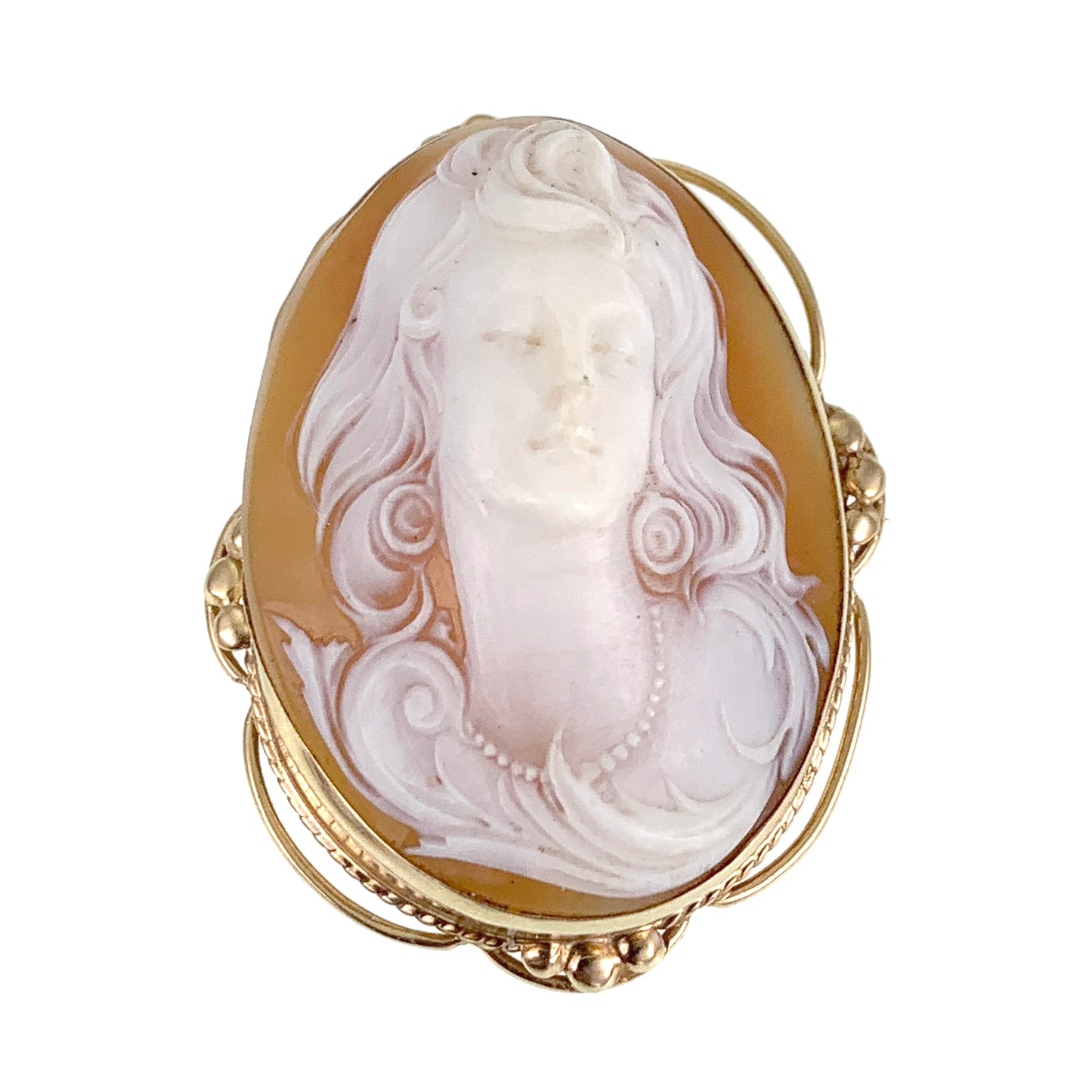 SOLD- Antique 14K & Carved Shell Cameo Brooch