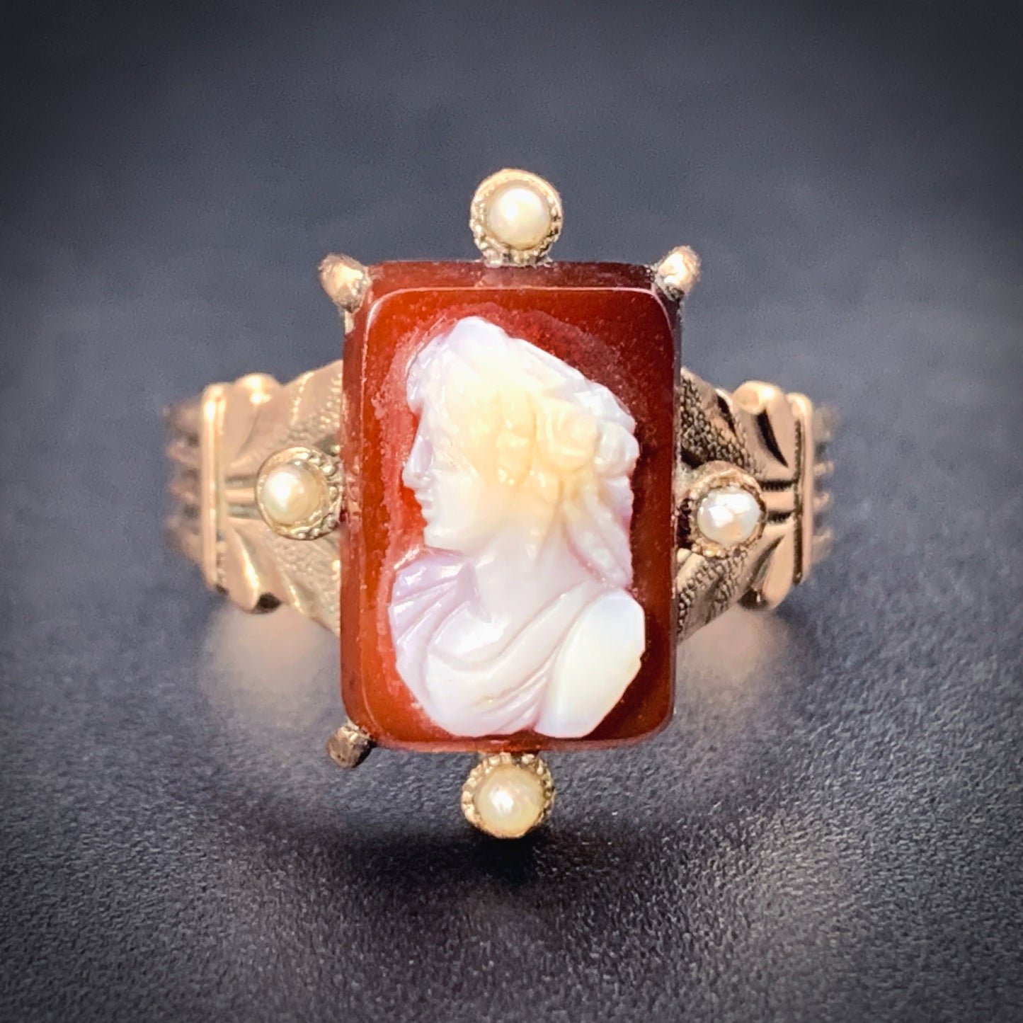 Antique 14K, Seed Pearl & Carved Cameo Ring