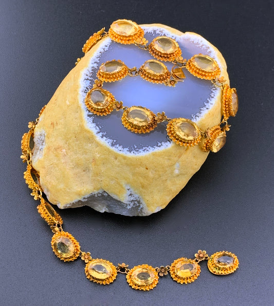 SOLD Antique French 18K & Citrine Riviere Necklace