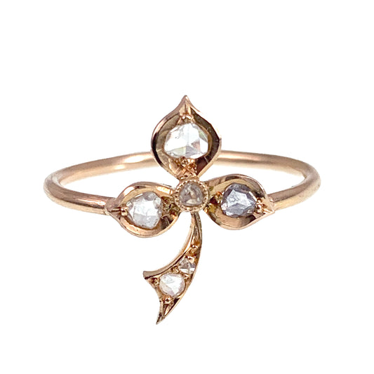 SOLD Antique 18K, 14K & Rose Cut Diamond Clover Conversion Ring