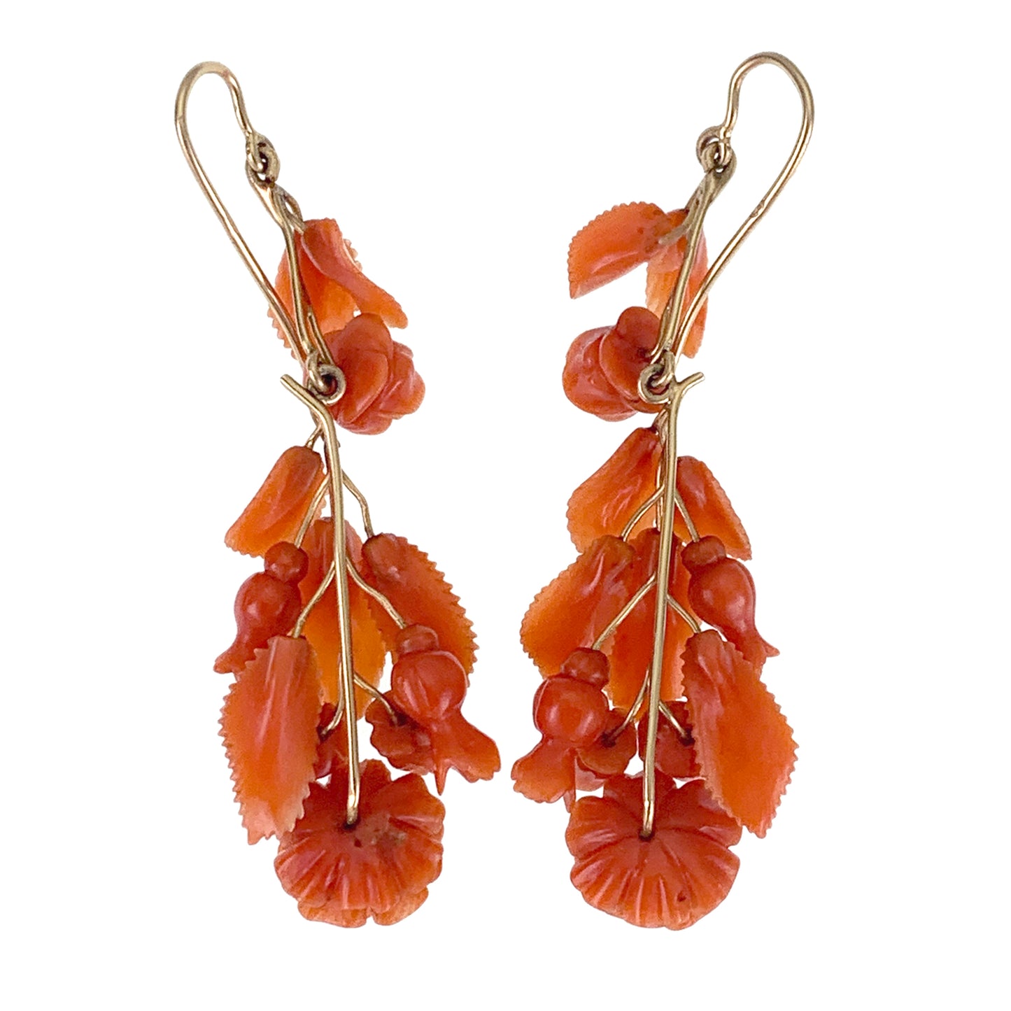 SOLD Antique French 18K & Carved Coral Rose Earrings