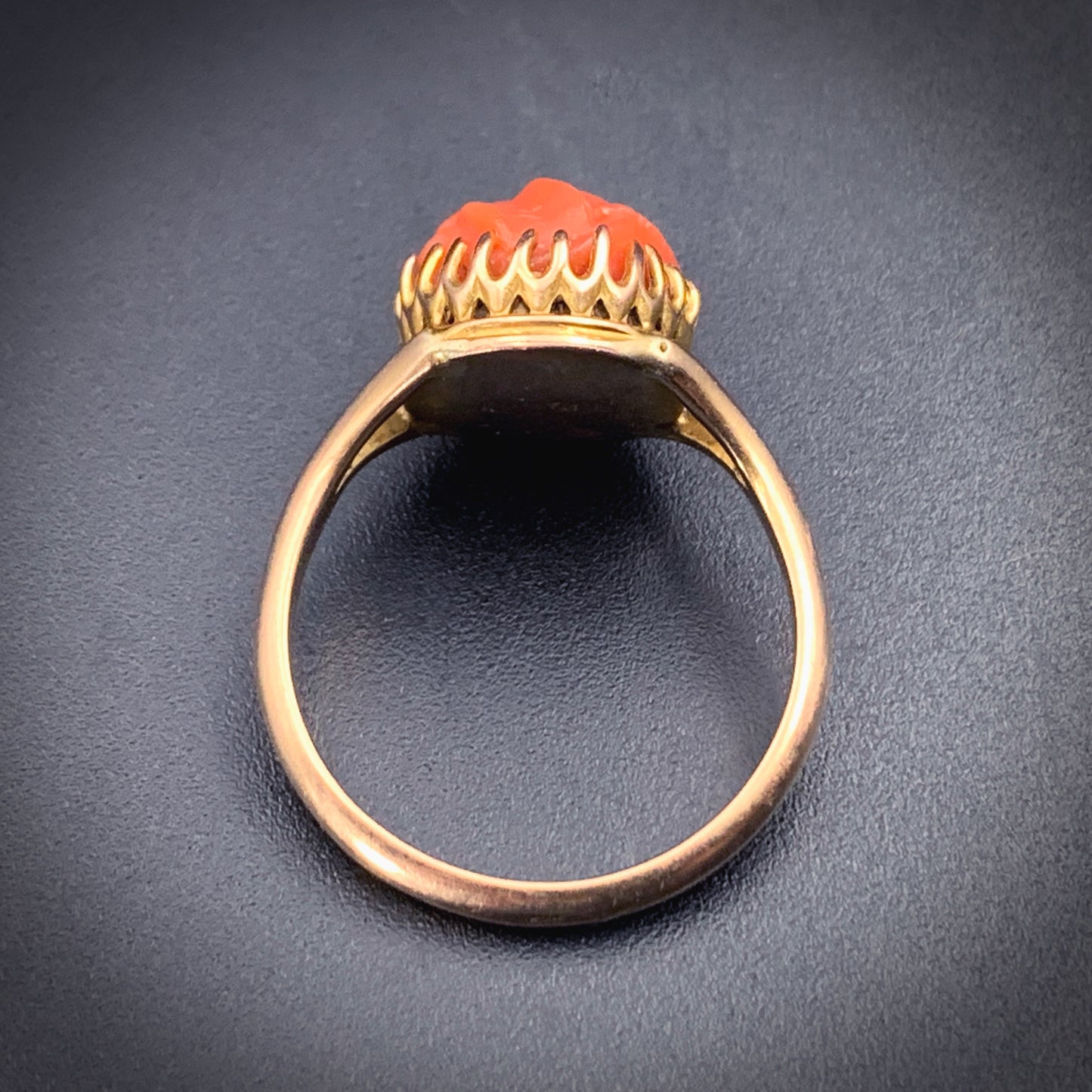 Antique 9K & Carved Coral Love Knot Ring
