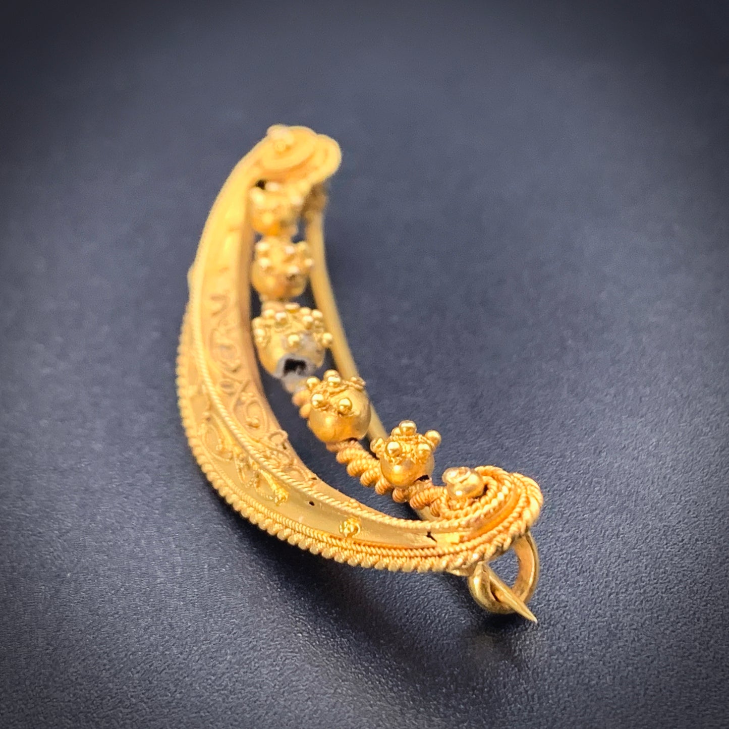 SOLD Antique Italian 15K Solid Gold Crescent Brooch