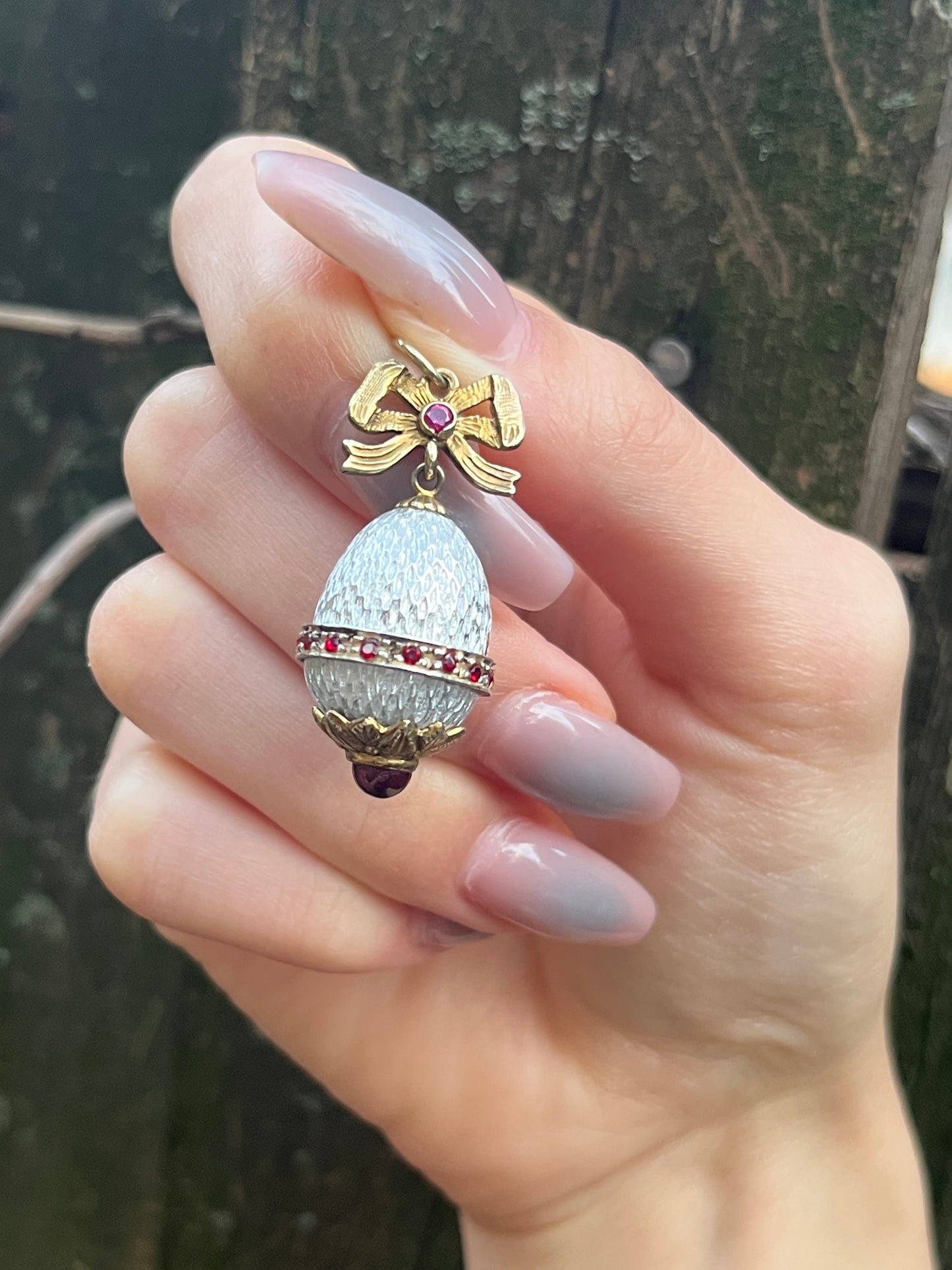 Estate 9K, Ruby, Garnet & Enamel Egg Charm/Pendant