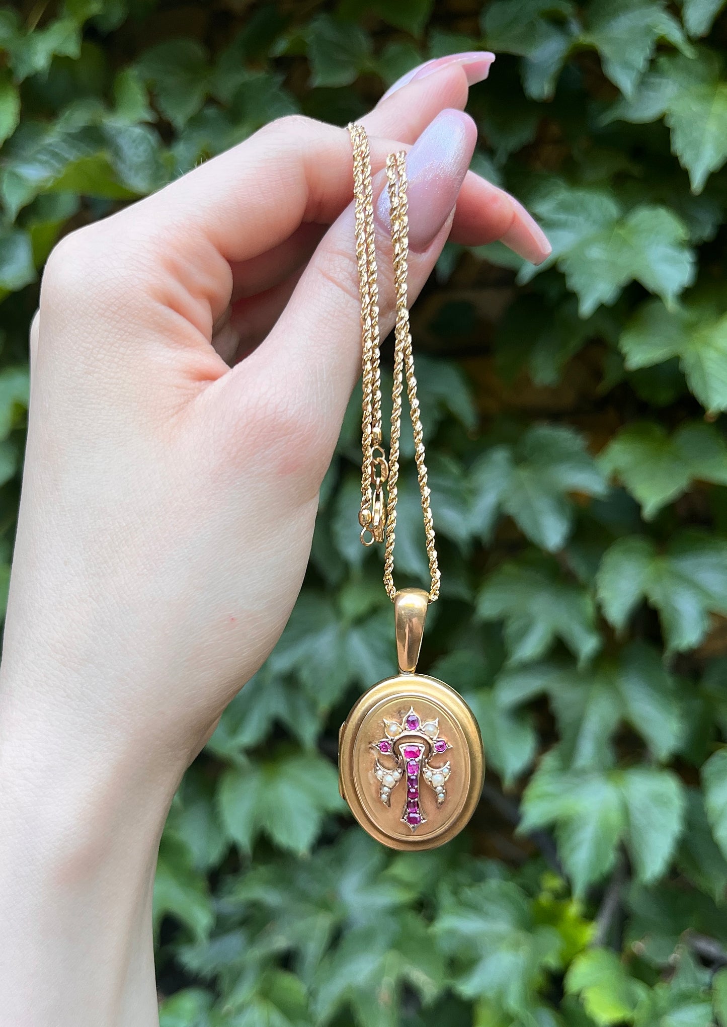 Antique 15K, Ruby & Pearl Locket Pendant