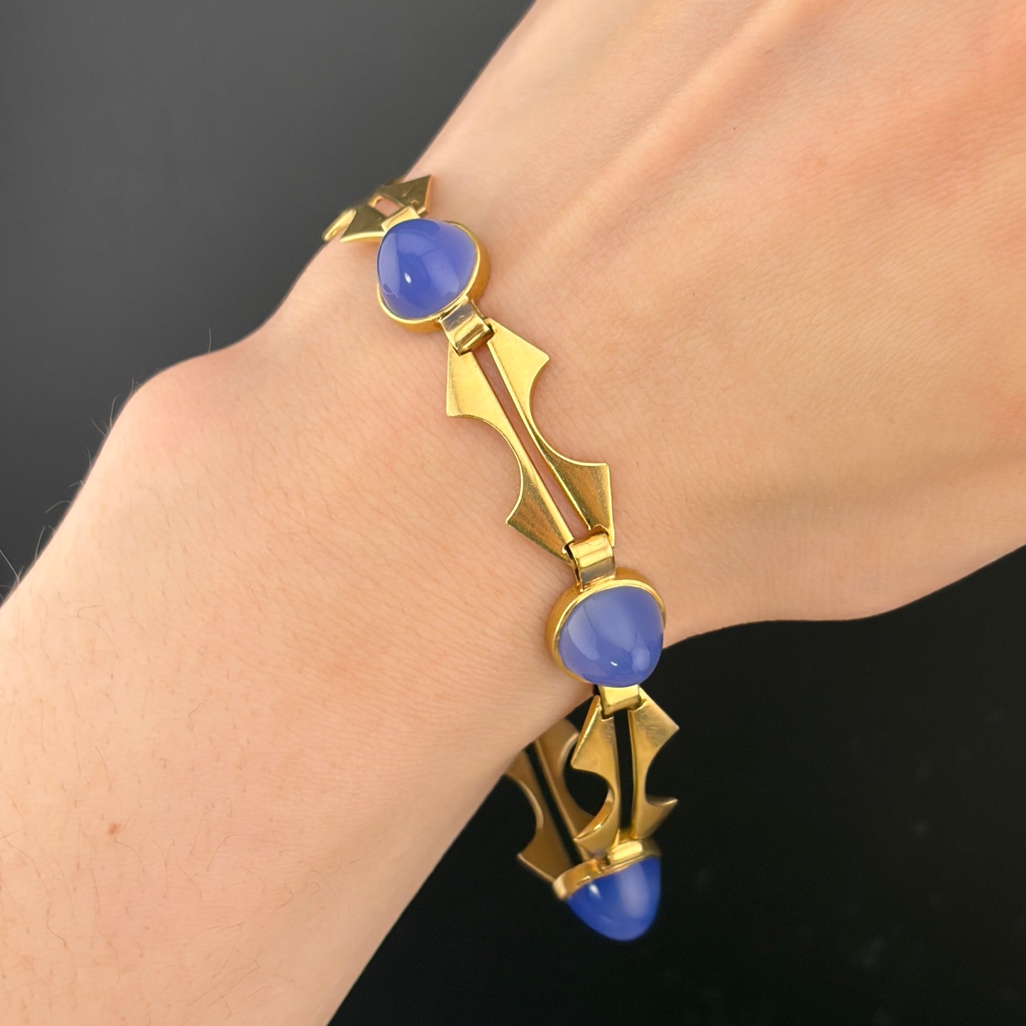 Antique French Art Deco 18K & Chalcedony Bracelet