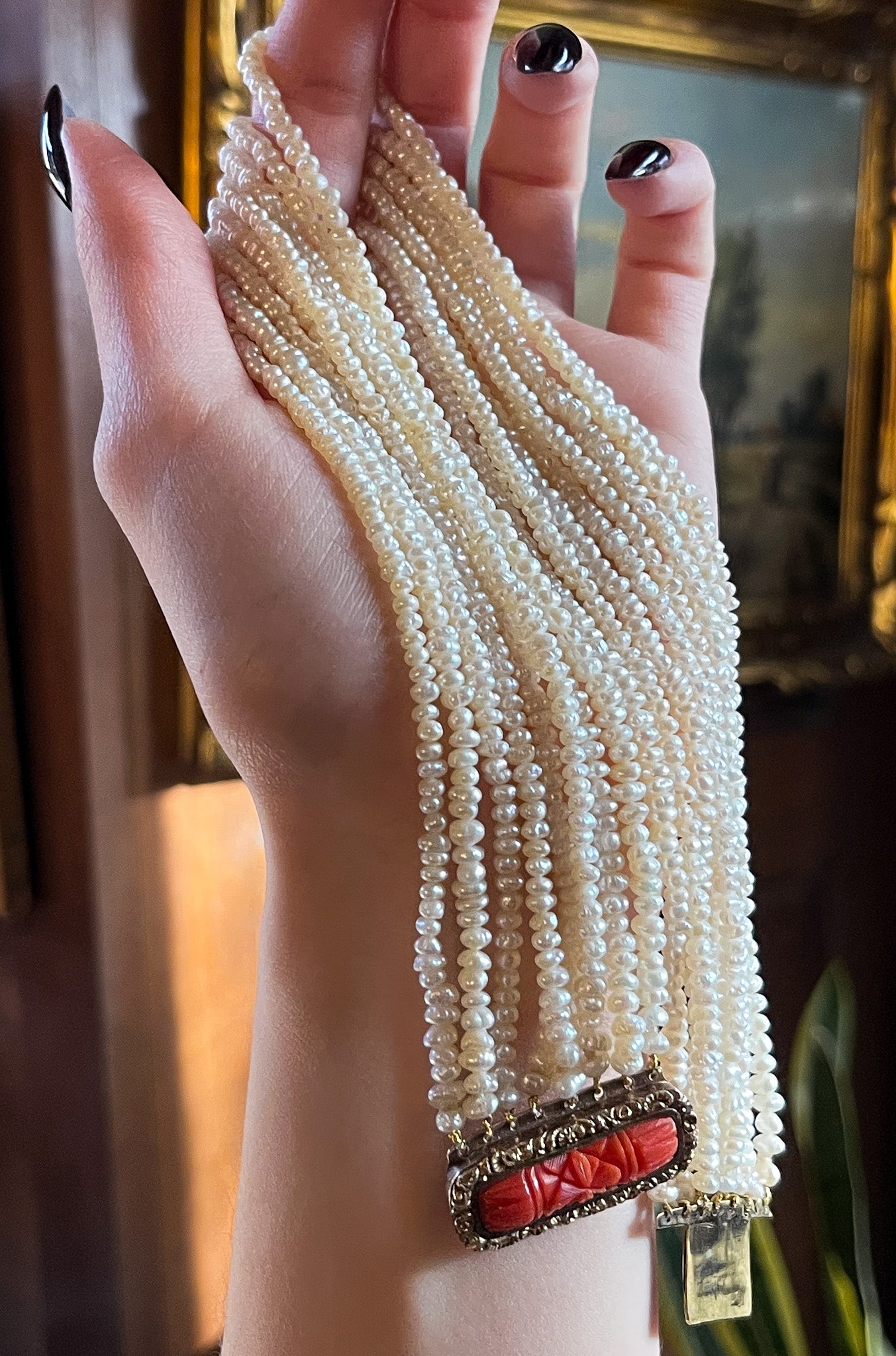 Antique 12K, Coral & Pearl Choker Necklace
