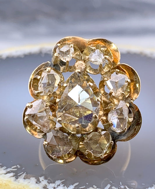 SOLD Estate Antique 14K & Diamond Cocktail Ring