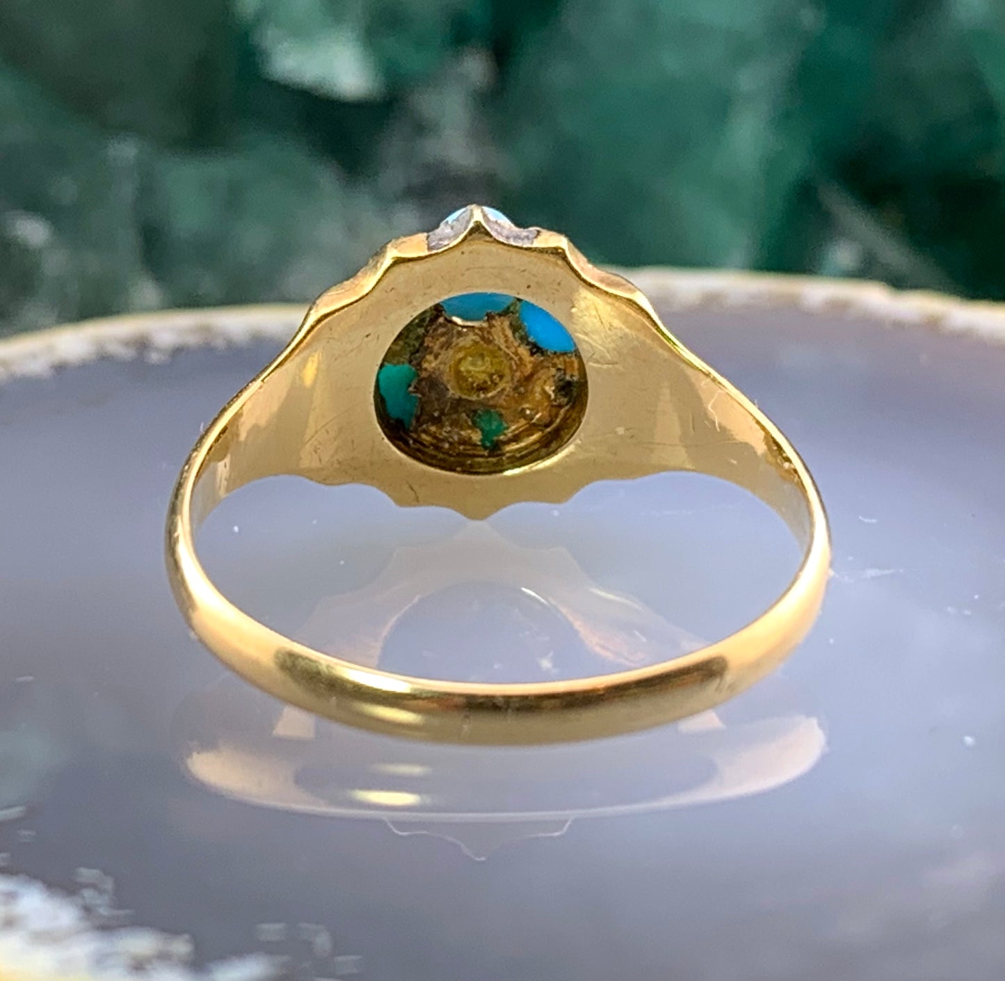 Antique 15K, Turquoise & Diamond Ring