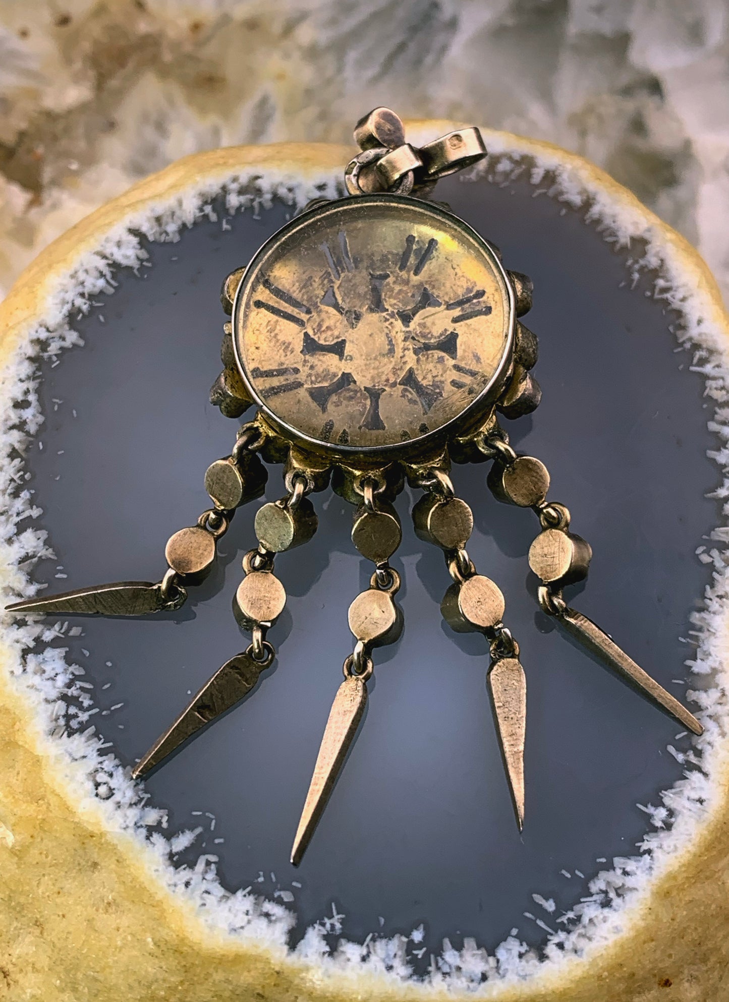 Antique French Silver, Tourmaline, Pearl, Paste & Enamel Locket Back Pendant