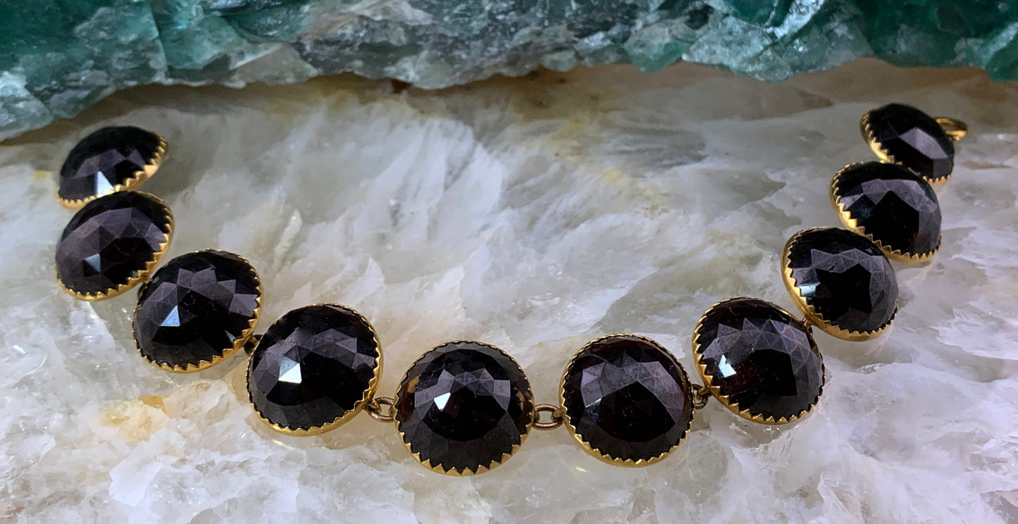 Antique French 18K & Rose Cut Garnet Bracelet