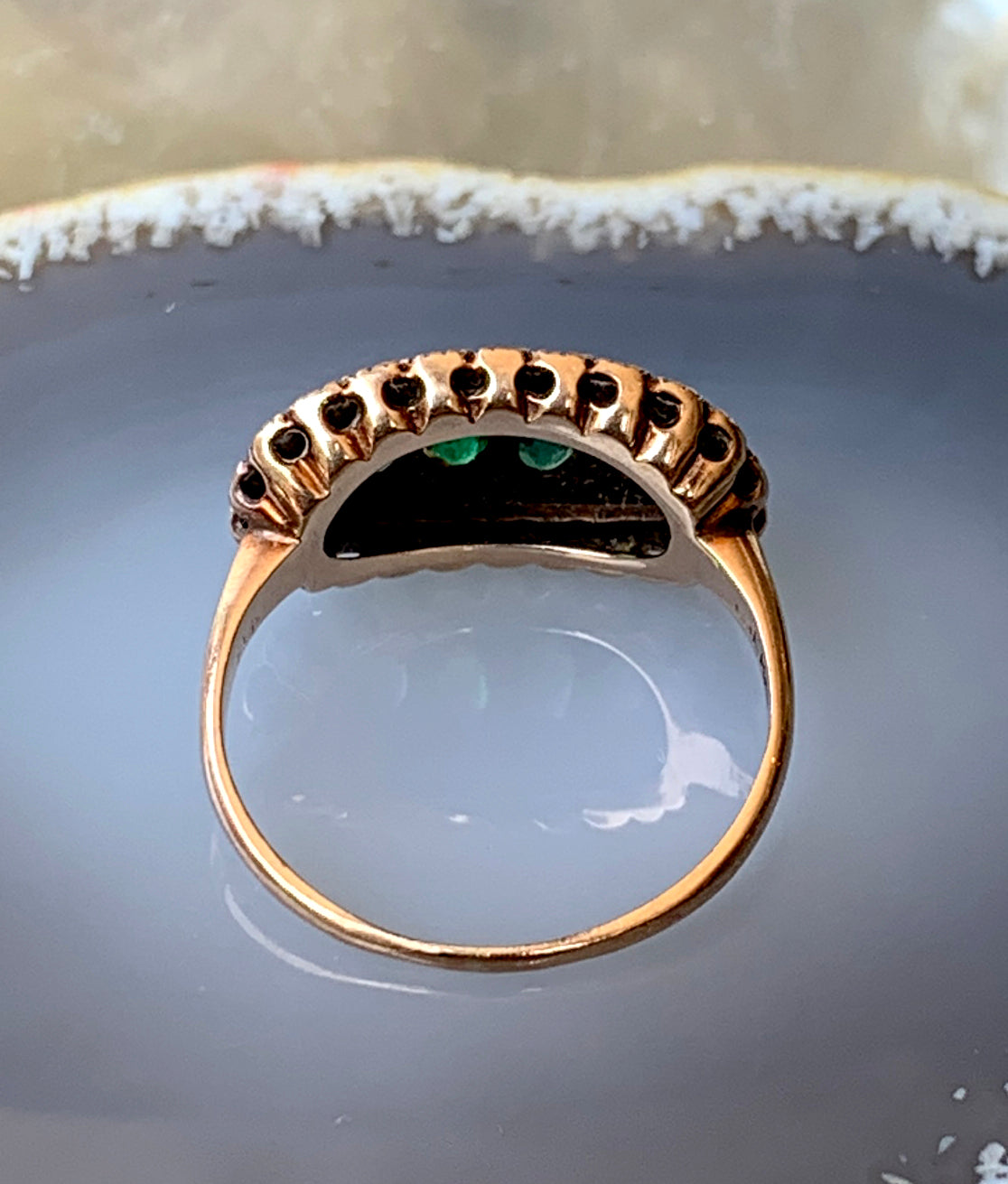 Antique 15K, Demantoid, Emerald & Seed Pearl Ring