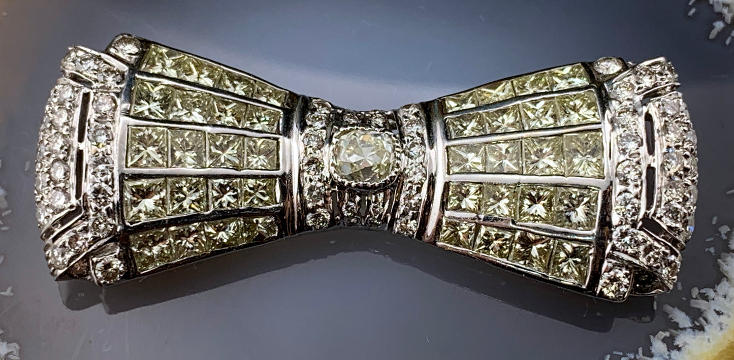 Modern 18K & Diamond Bow Brooch