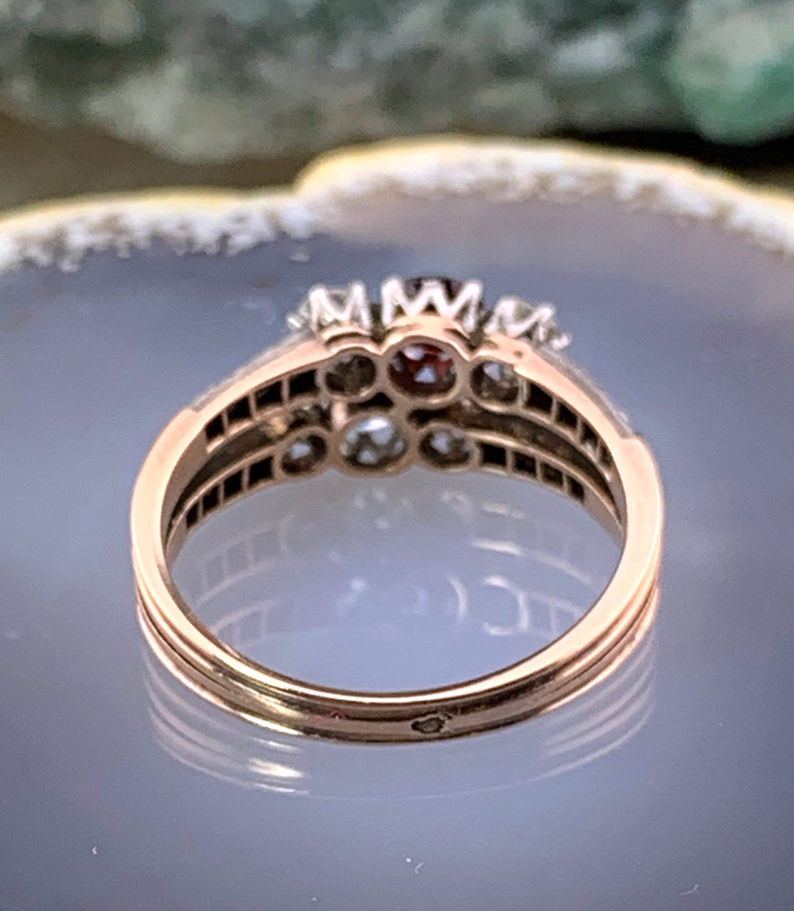 SOLD Antique French 18K, Platinum, Diamond & Spinel Ring